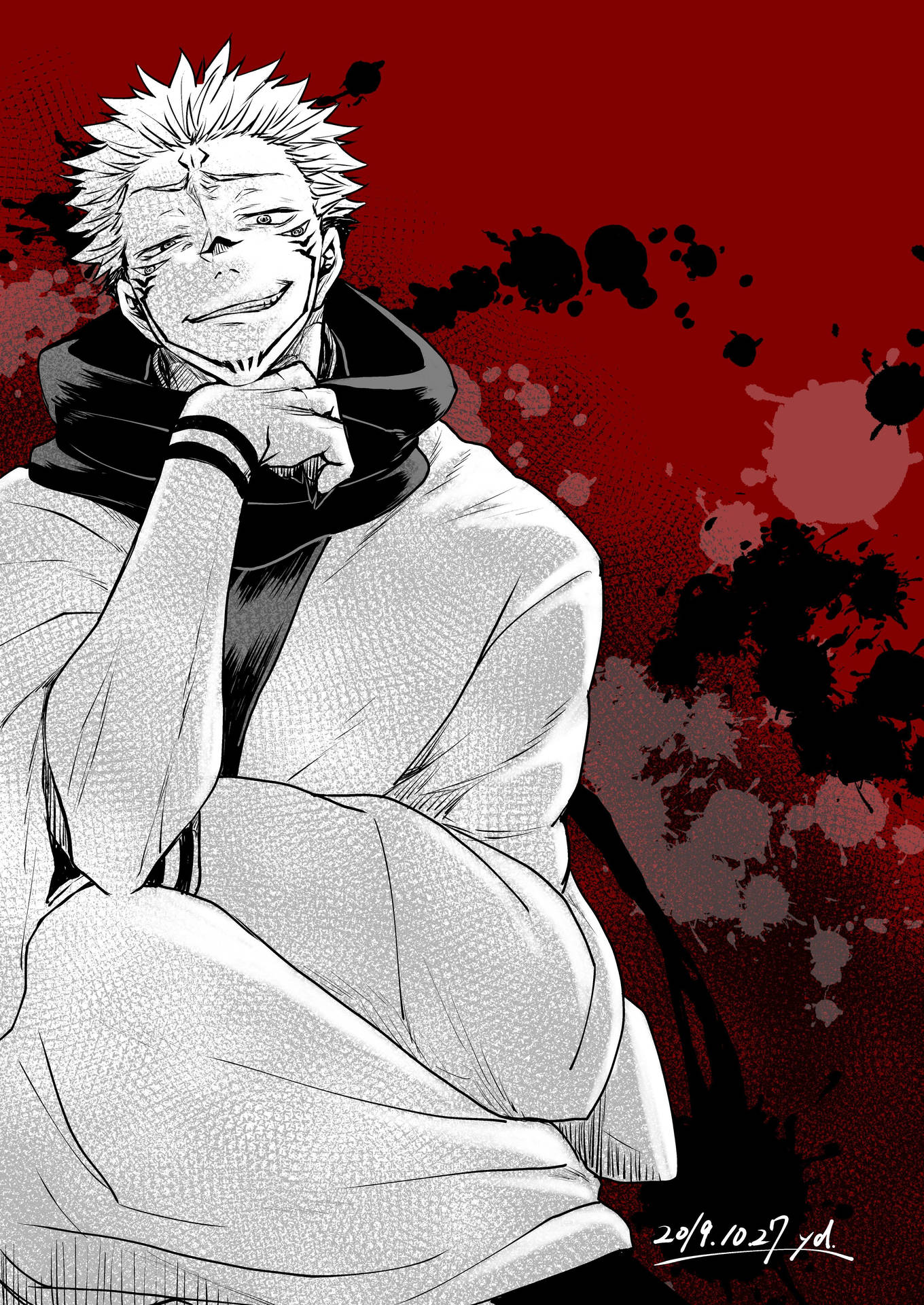 Glimlaggende Sukuna in Jujutsu Kaisen anime agtergrond — Jujutsu Kaisen Muurpapier