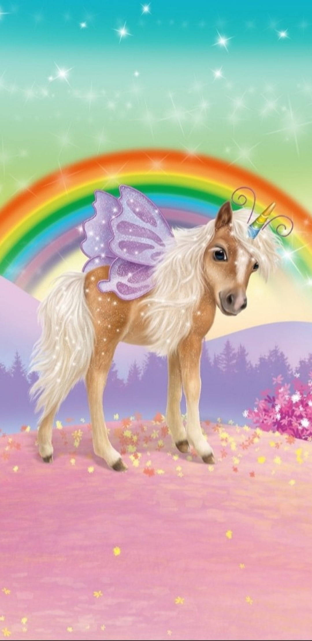 Glitter en Eenhorings Met Vlerke Muurpapier