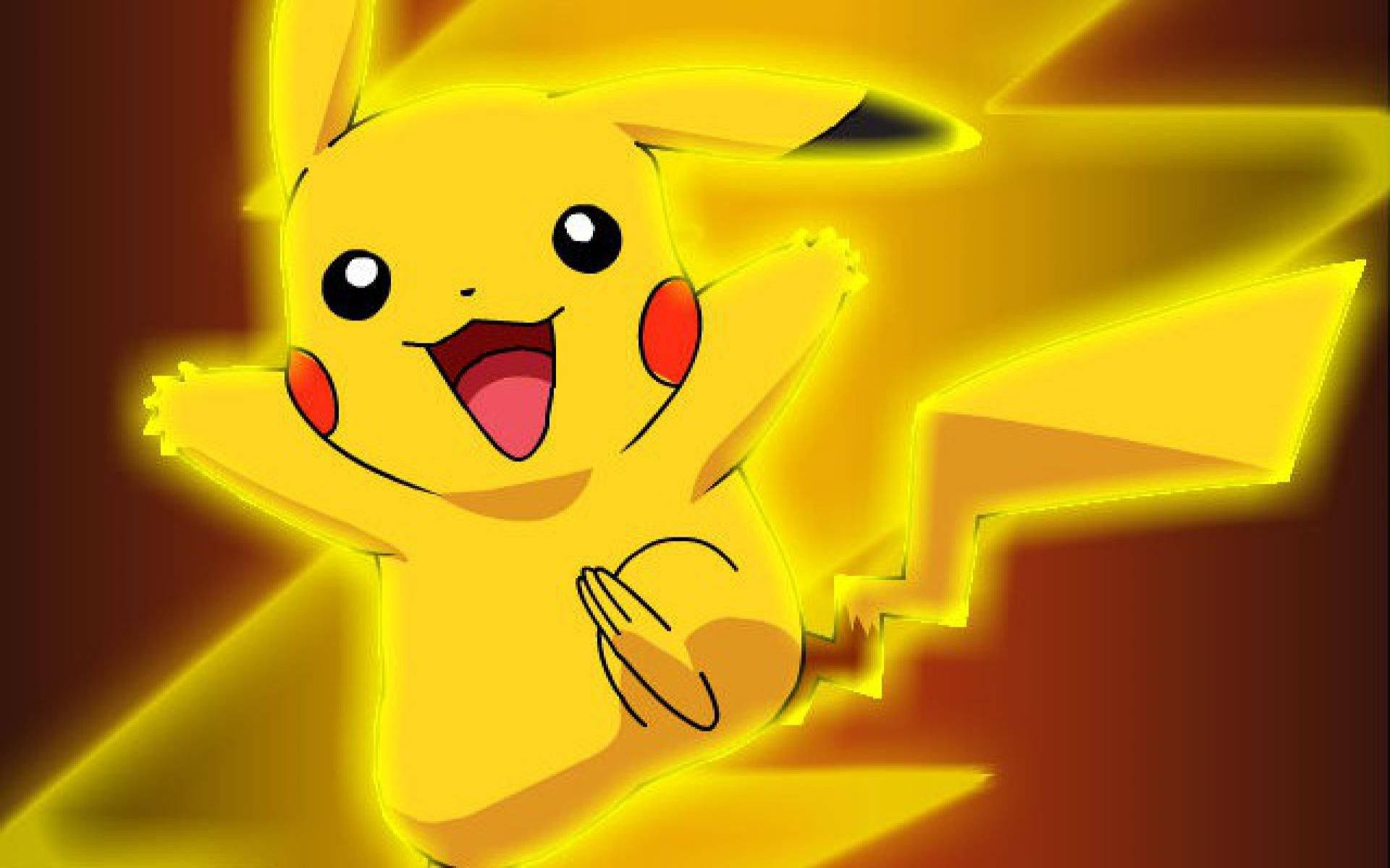 Agtergrond van Pikachu wat geel gloei in rooi agtergrond.