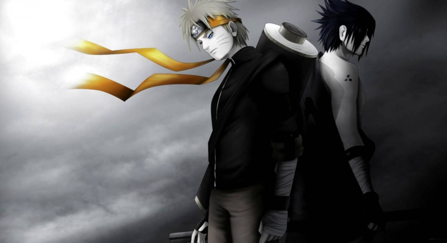Gloeiende Sasuke en Naruto Swart Muurpapier