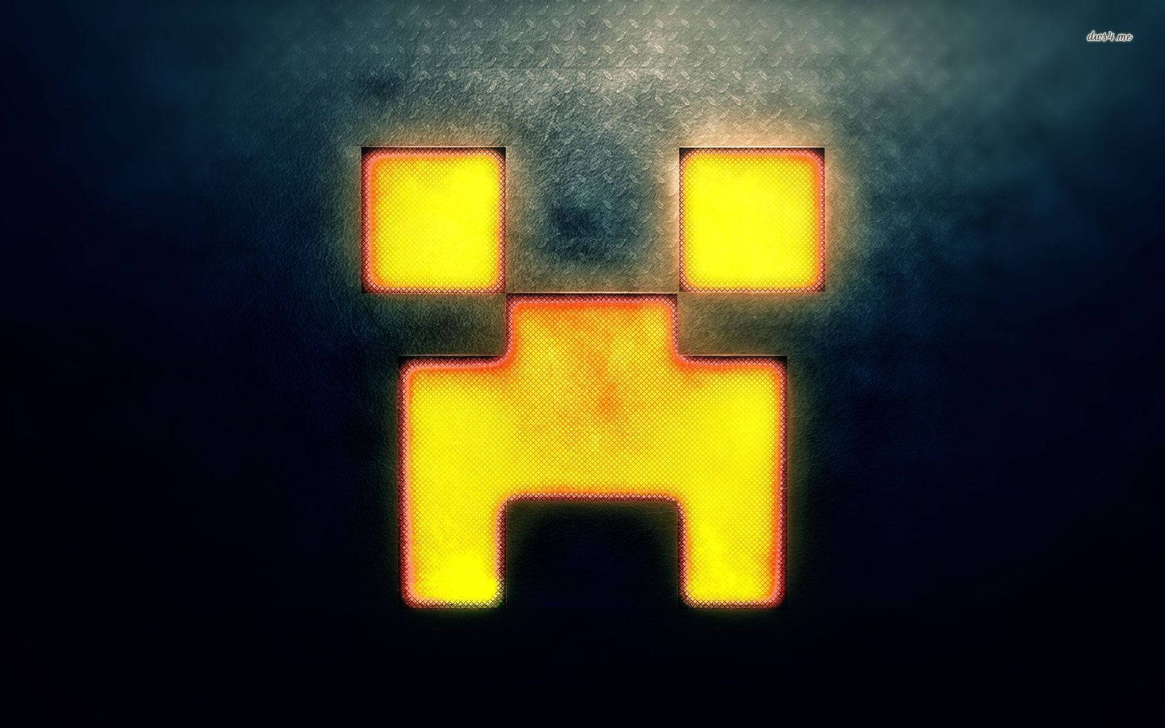 Minecraft pixel oranje creeper gesig gloeiende agtergrond
