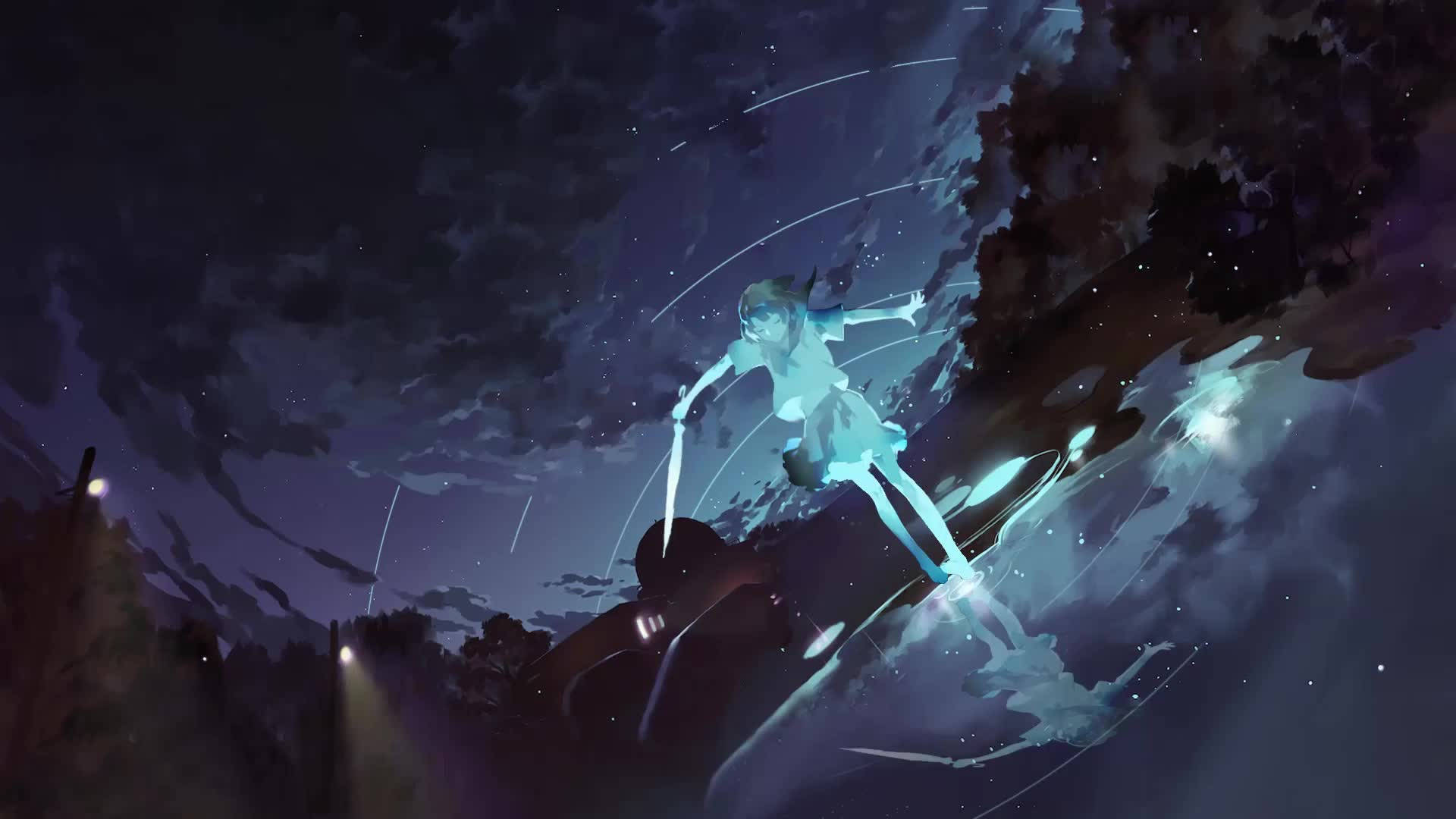 Glowende Anime Dans in die Nag Muurpapier