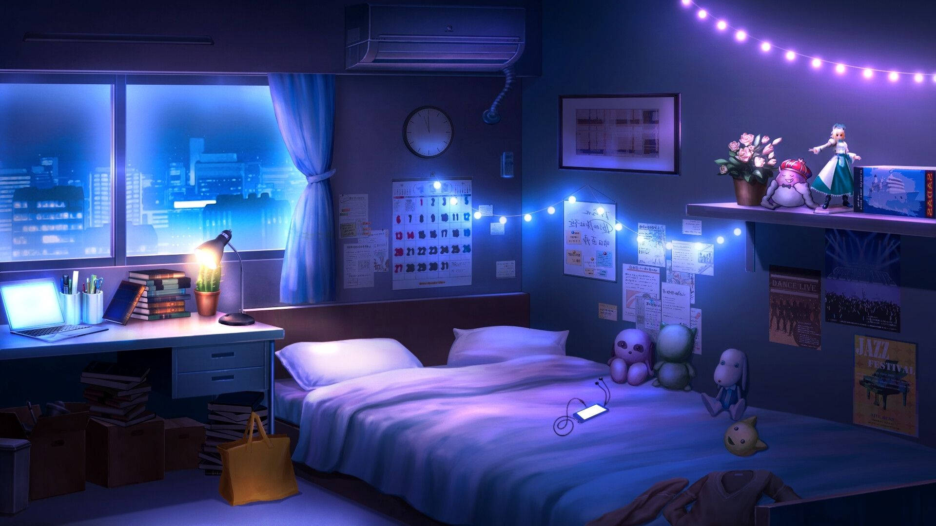 Glowende Anime Kamer Muurpapier