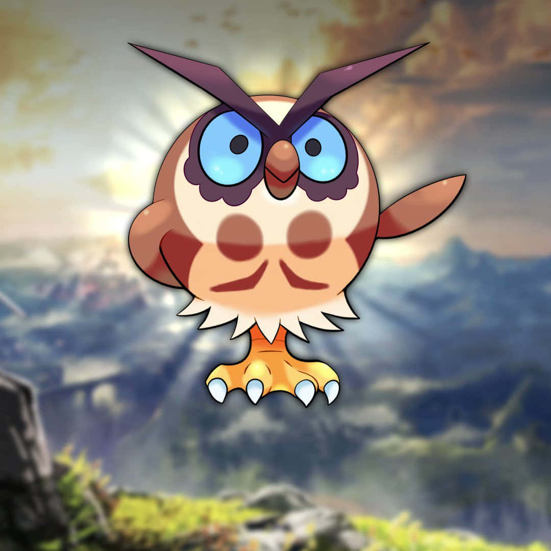Glowende beeld van Hoothoot met berge Muurpapier