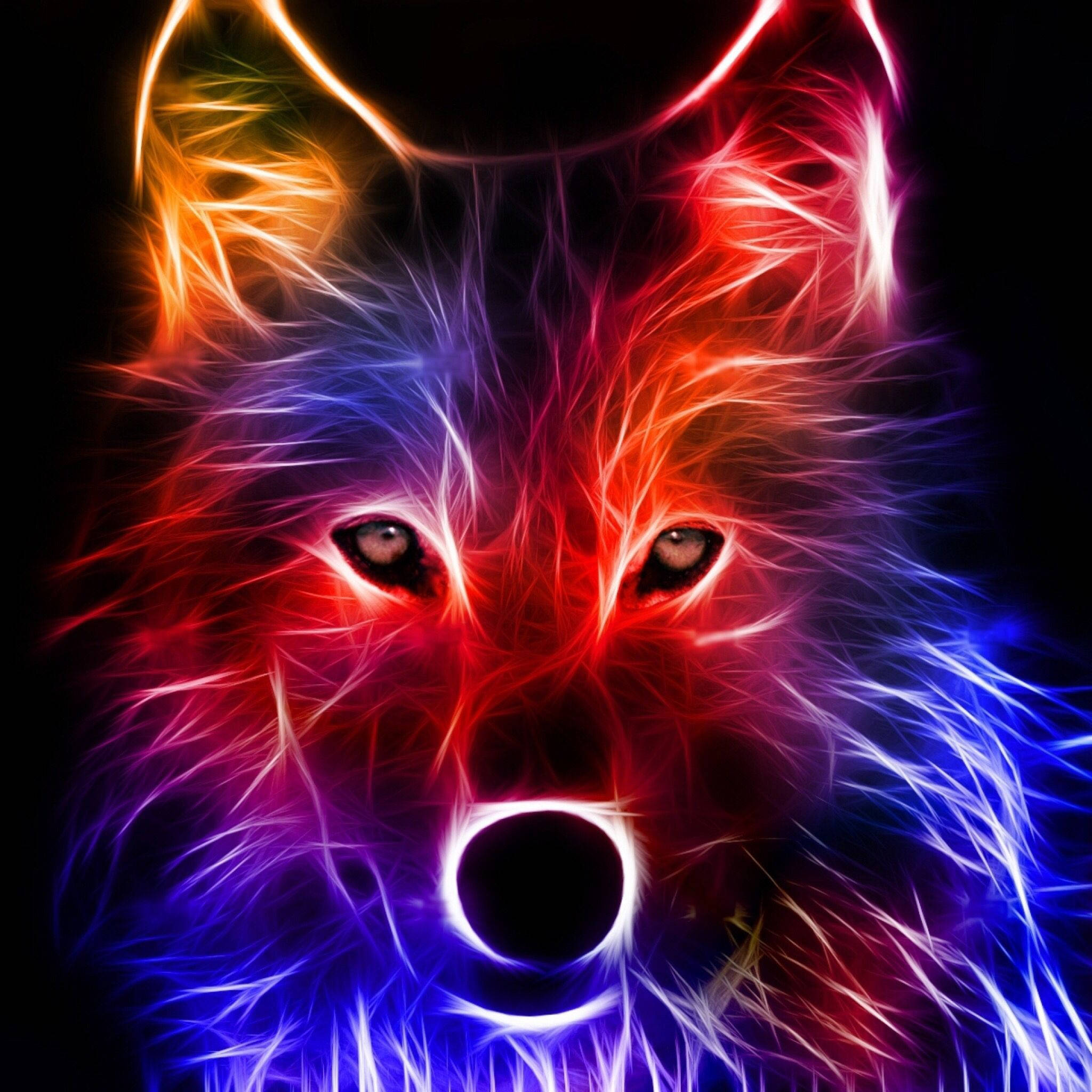 Glowende Neon Galaksi Wolf Muurpapier