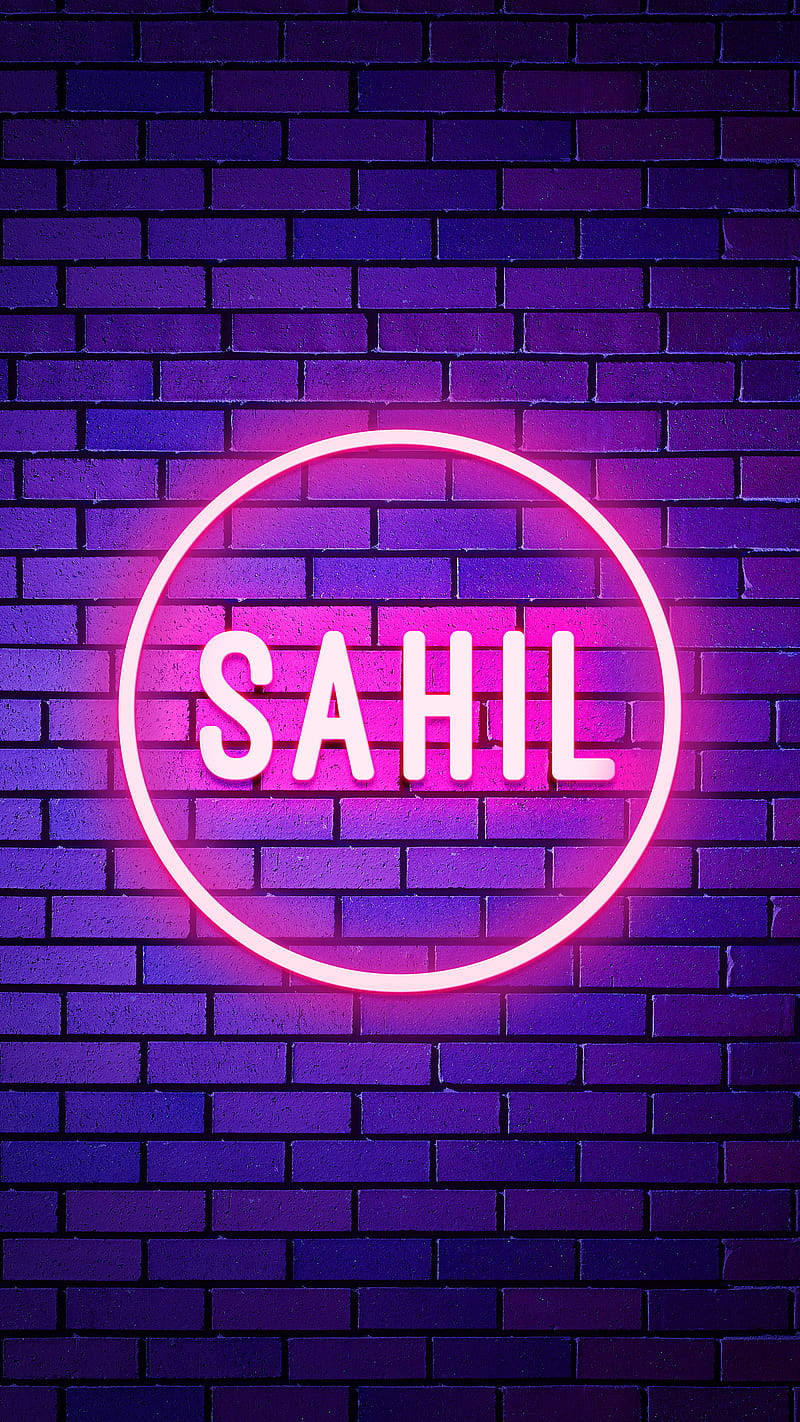 Glowende Neon Sahil Naam Muurpapier