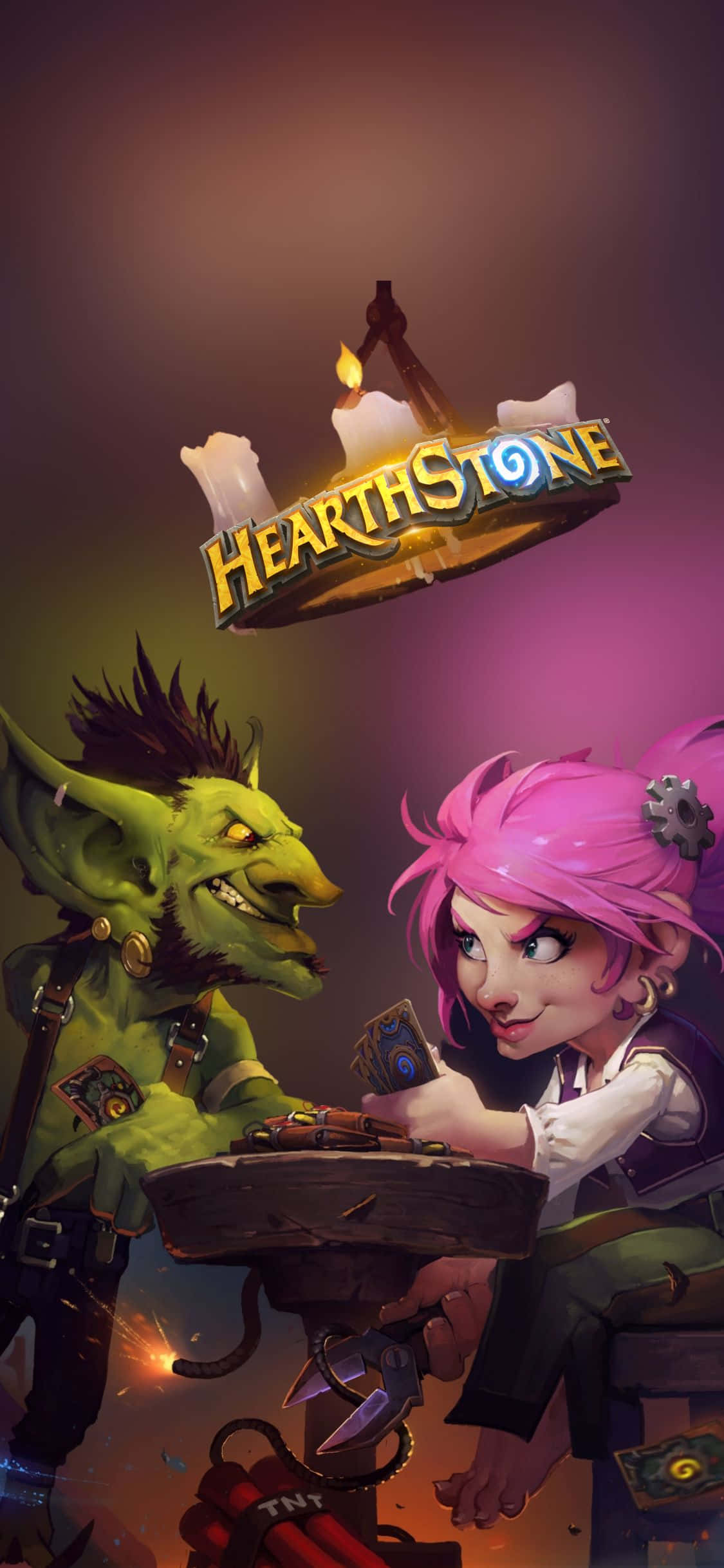 Goblin en Dwerg wat speel iPhone XS Hearthstone-agtergrond Muurpapier