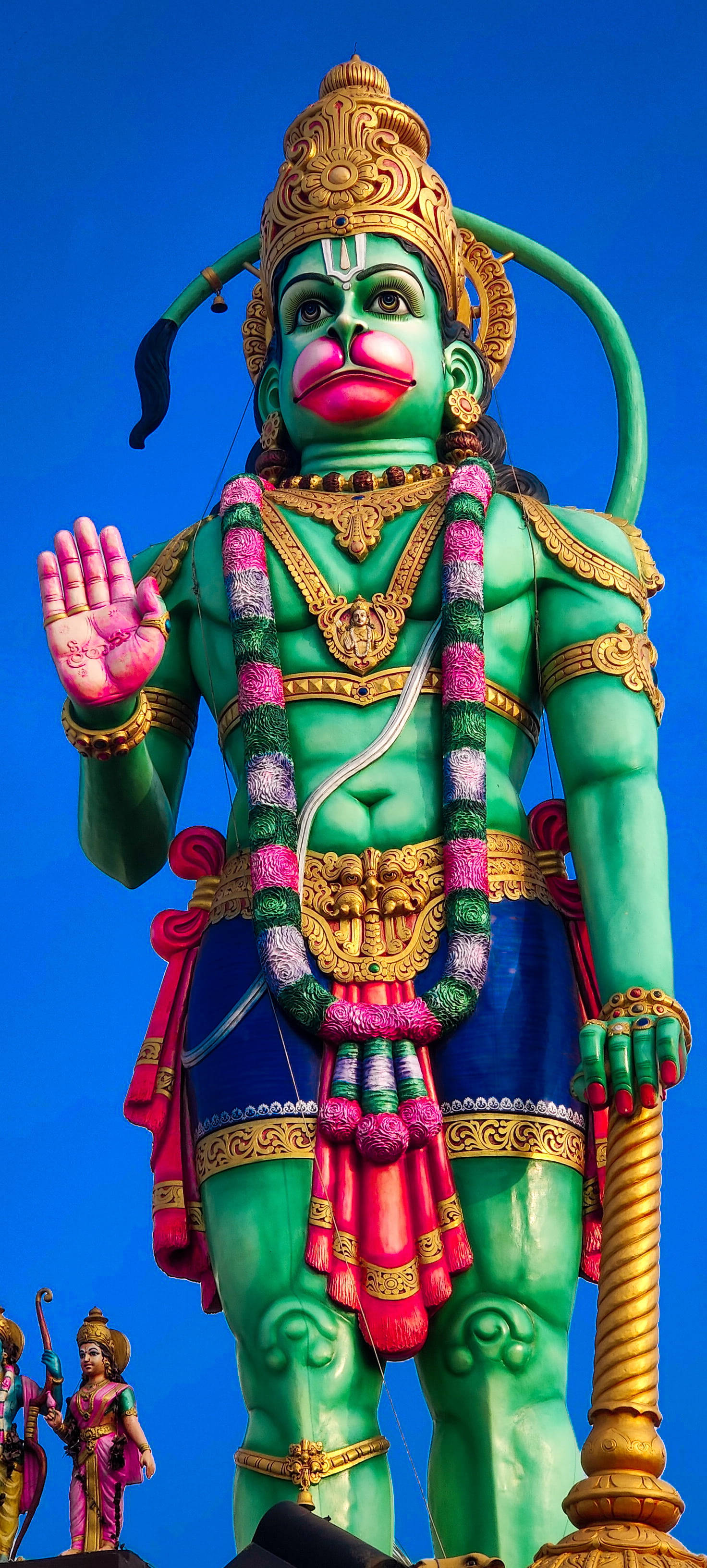 God Hanuman Reusagtige Groen Standbeeld Muurpapier