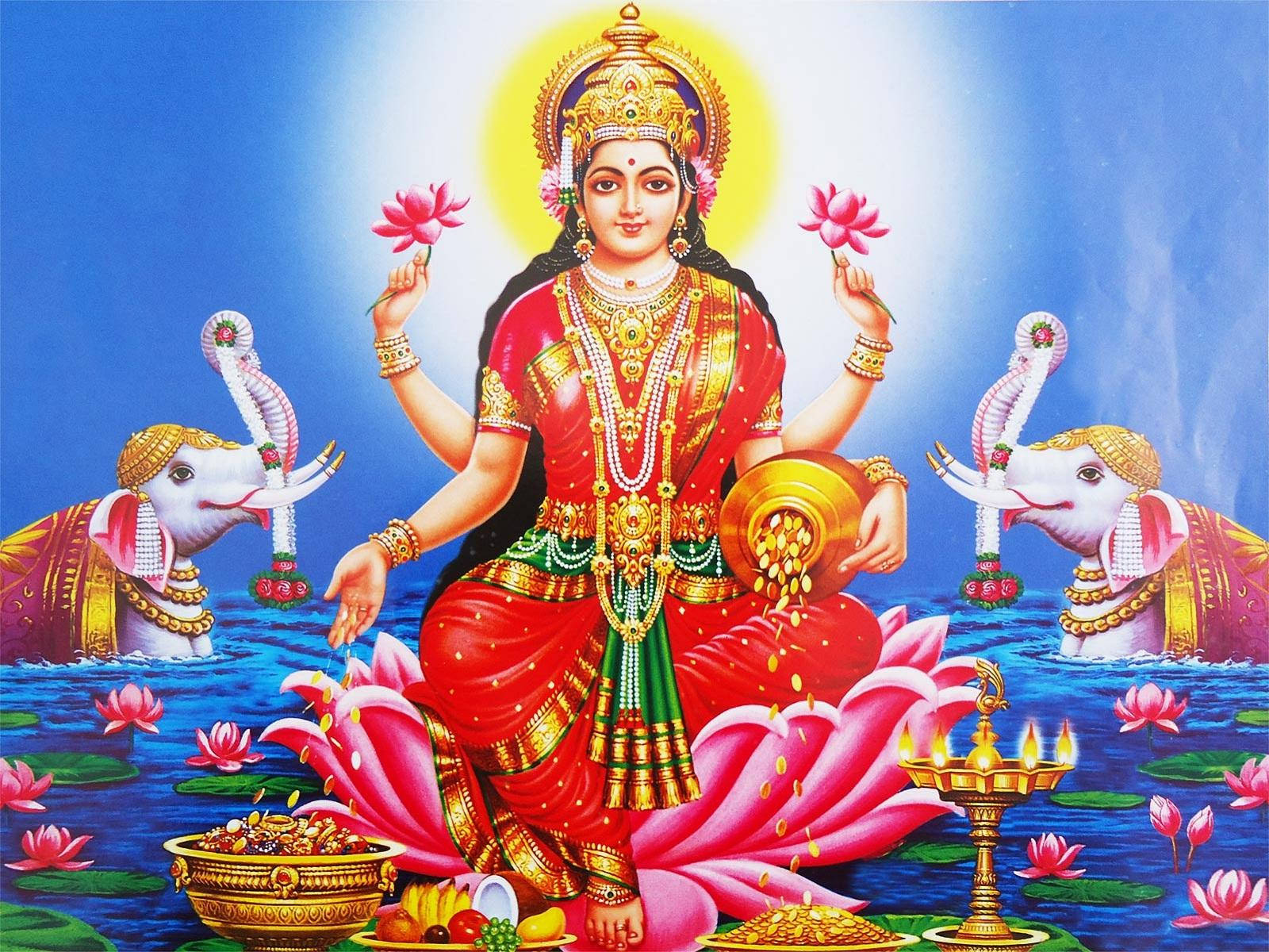 Goddelike Lotusblom Simbool van Godin Lakshmi Muurpapier