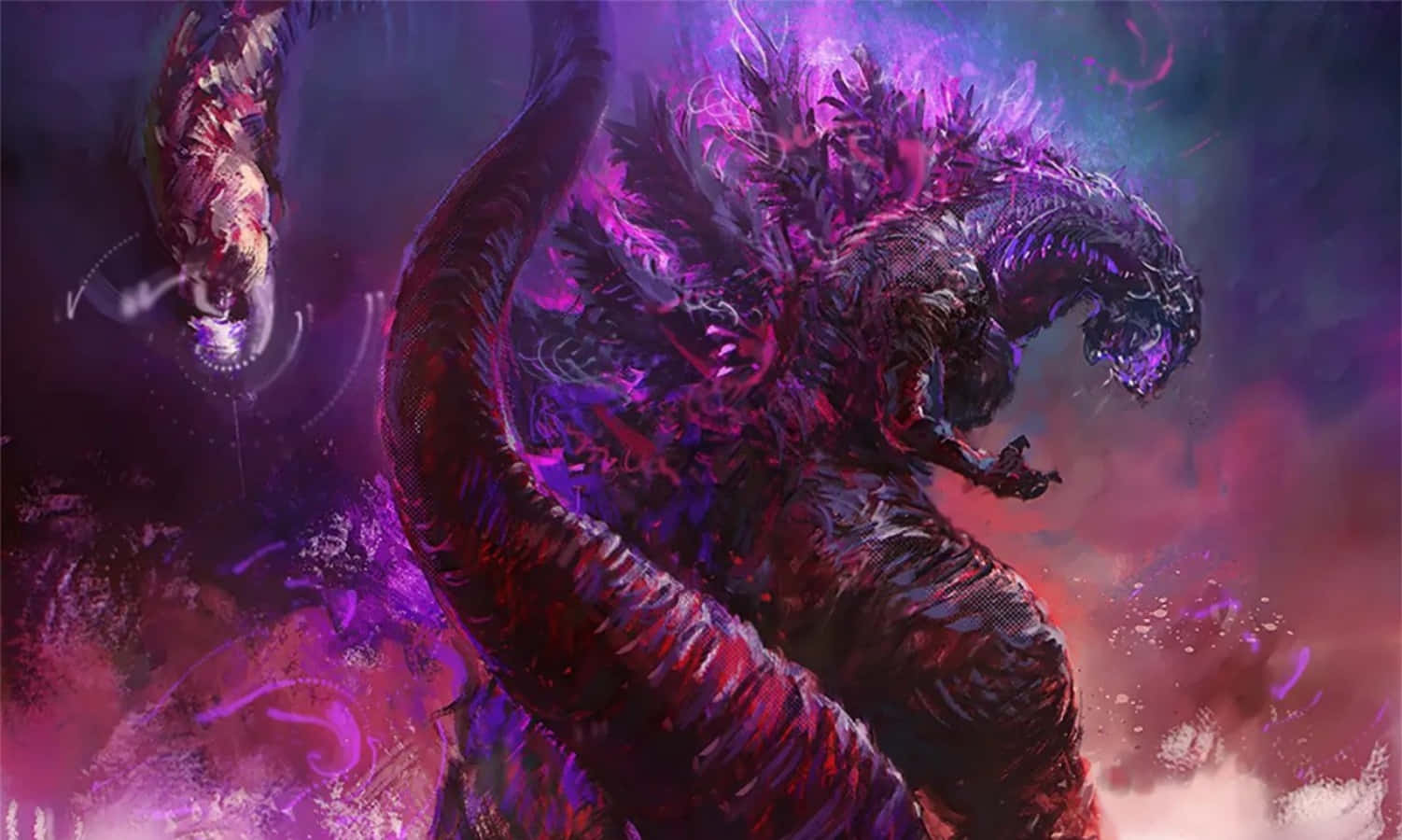 Godzilla Pers Estetiese Ligeffekte Prent Muurpapier