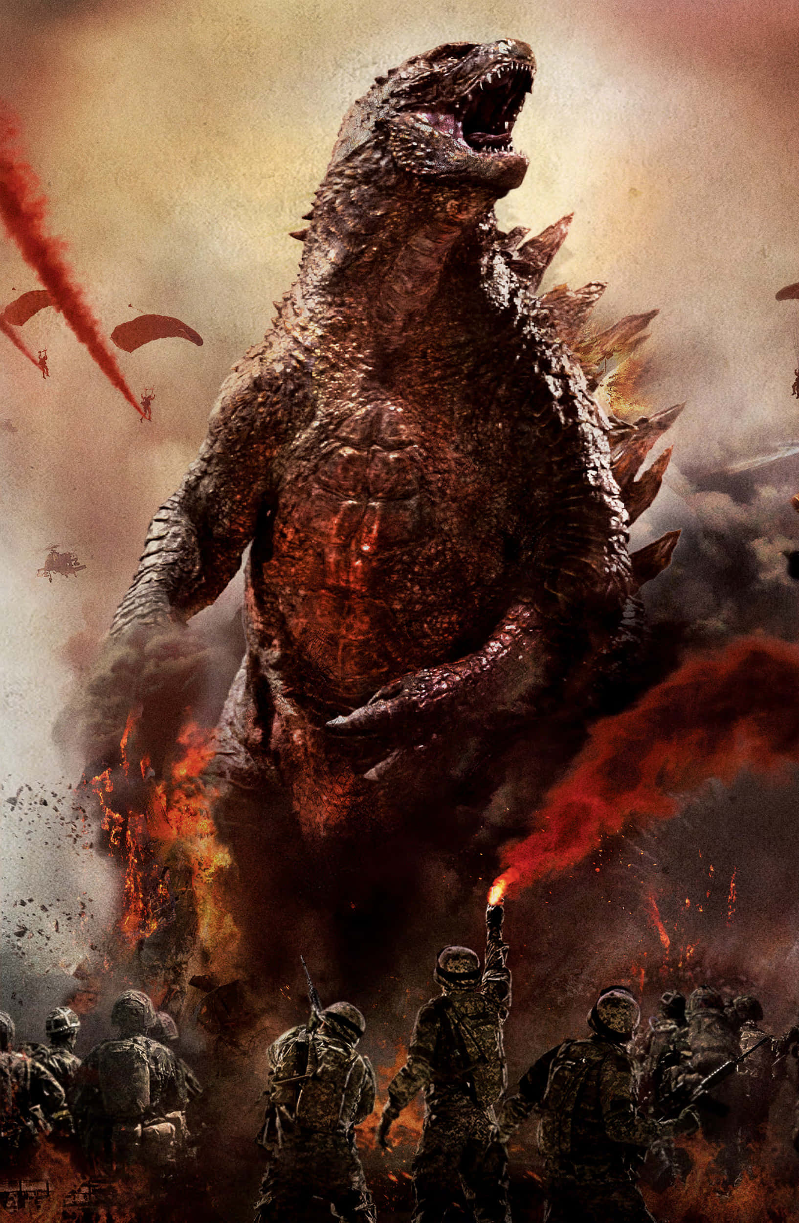 Godzilla Veg Teen Soldate Prent Muurpapier