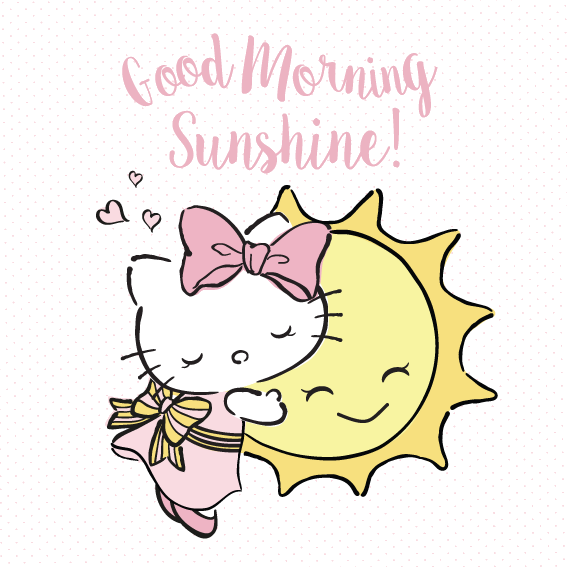 Goeie More Sonskyn Oulike Kat en Son Illustrasie Muurpapier