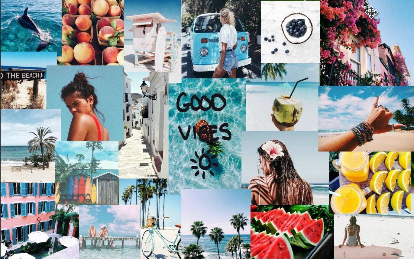 Goeie Vibes Collage Somer Estetika Rekenaar Muurpapier