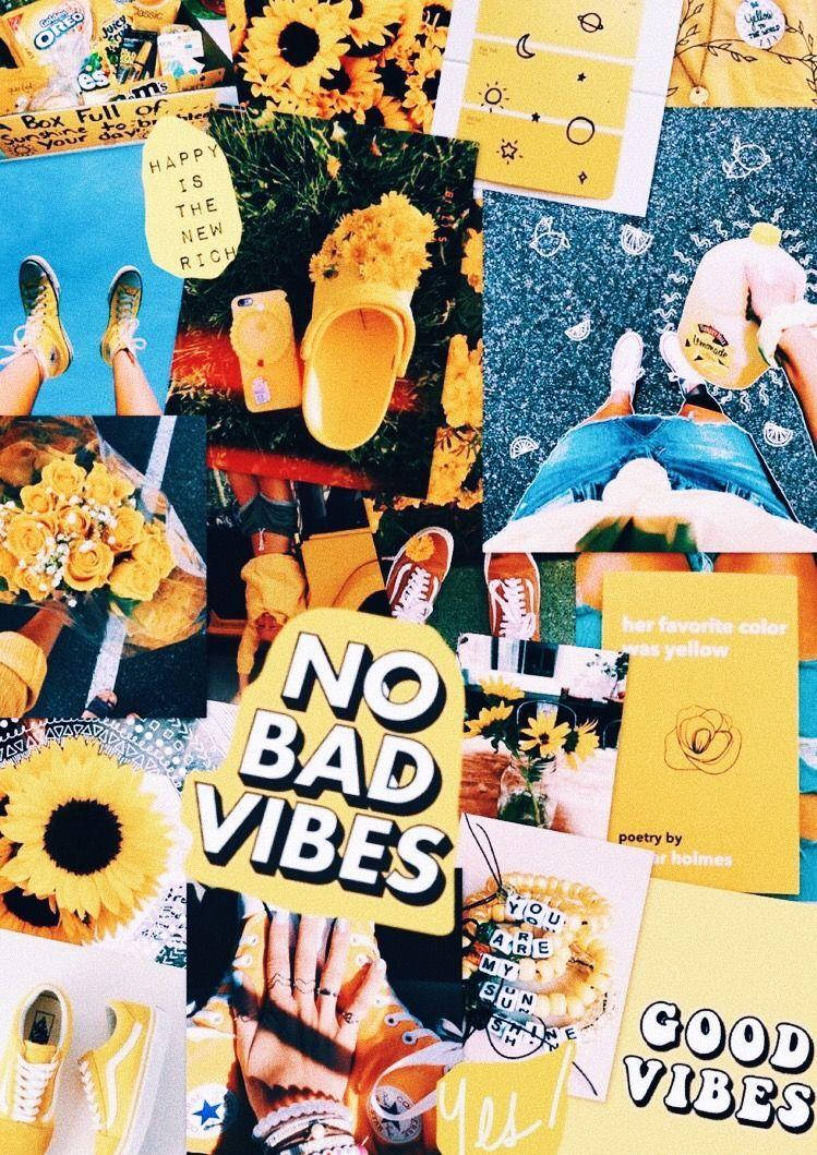 Goeie Vibes Estetiese Collage Muurpapier
