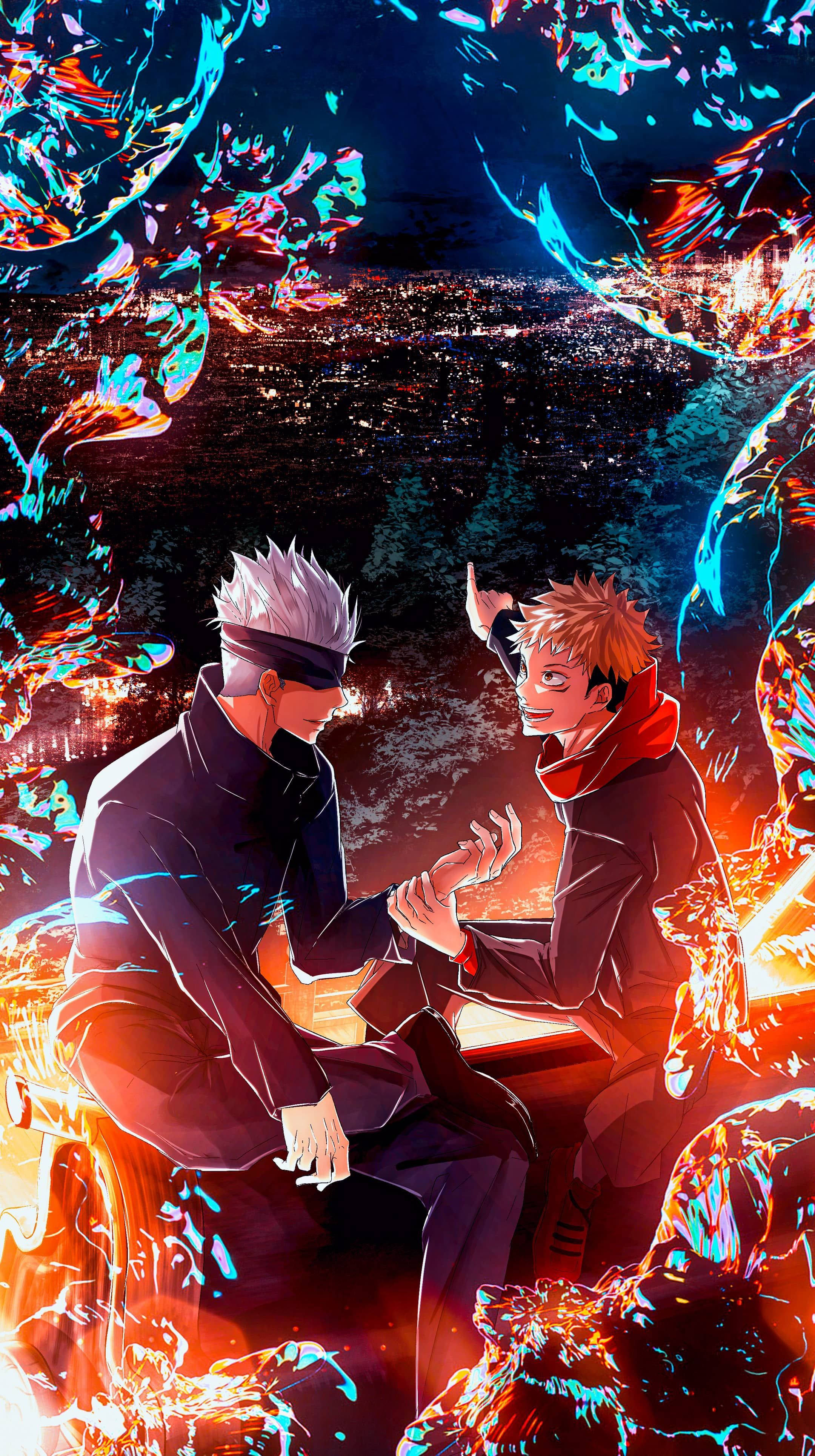 Gojo en Yuji Jujutsu Kaisen iPhone Muurpapier