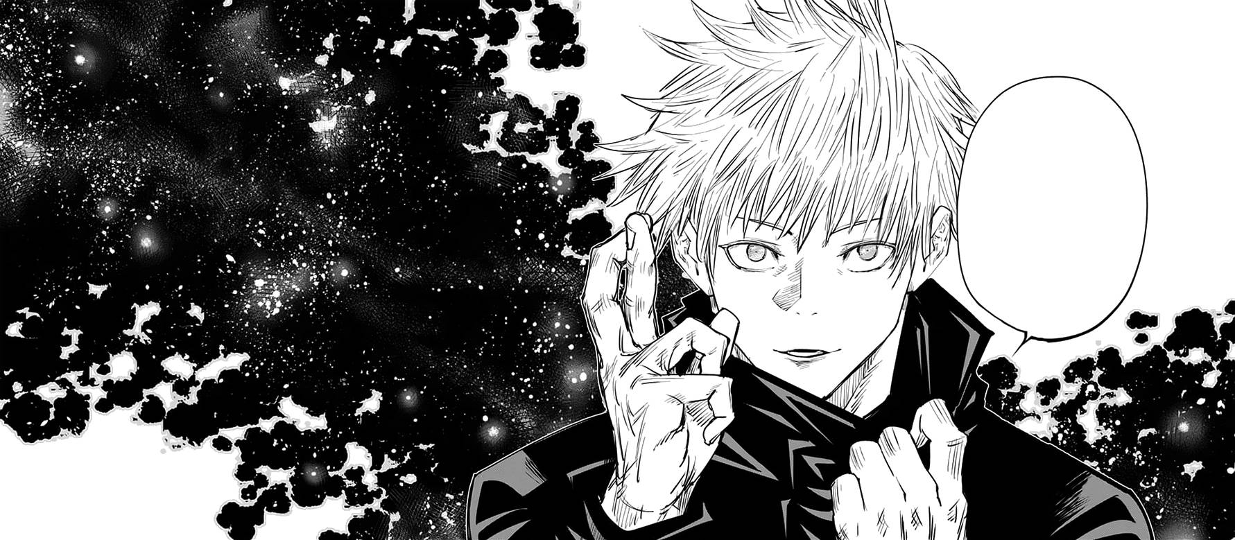Gojo Sataru Swart en Wit Manga Paneel Muurpapier