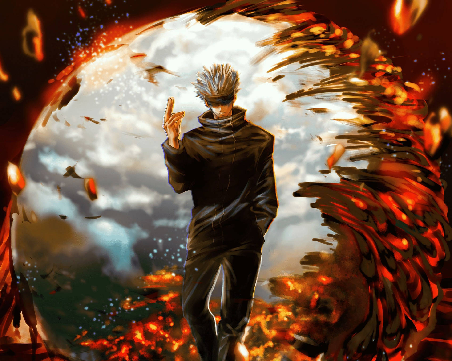 Saturo Gojo met lawa in Jujutsu Kaisen anime agtergrond — Jujutsu Kaisen Muurpapier