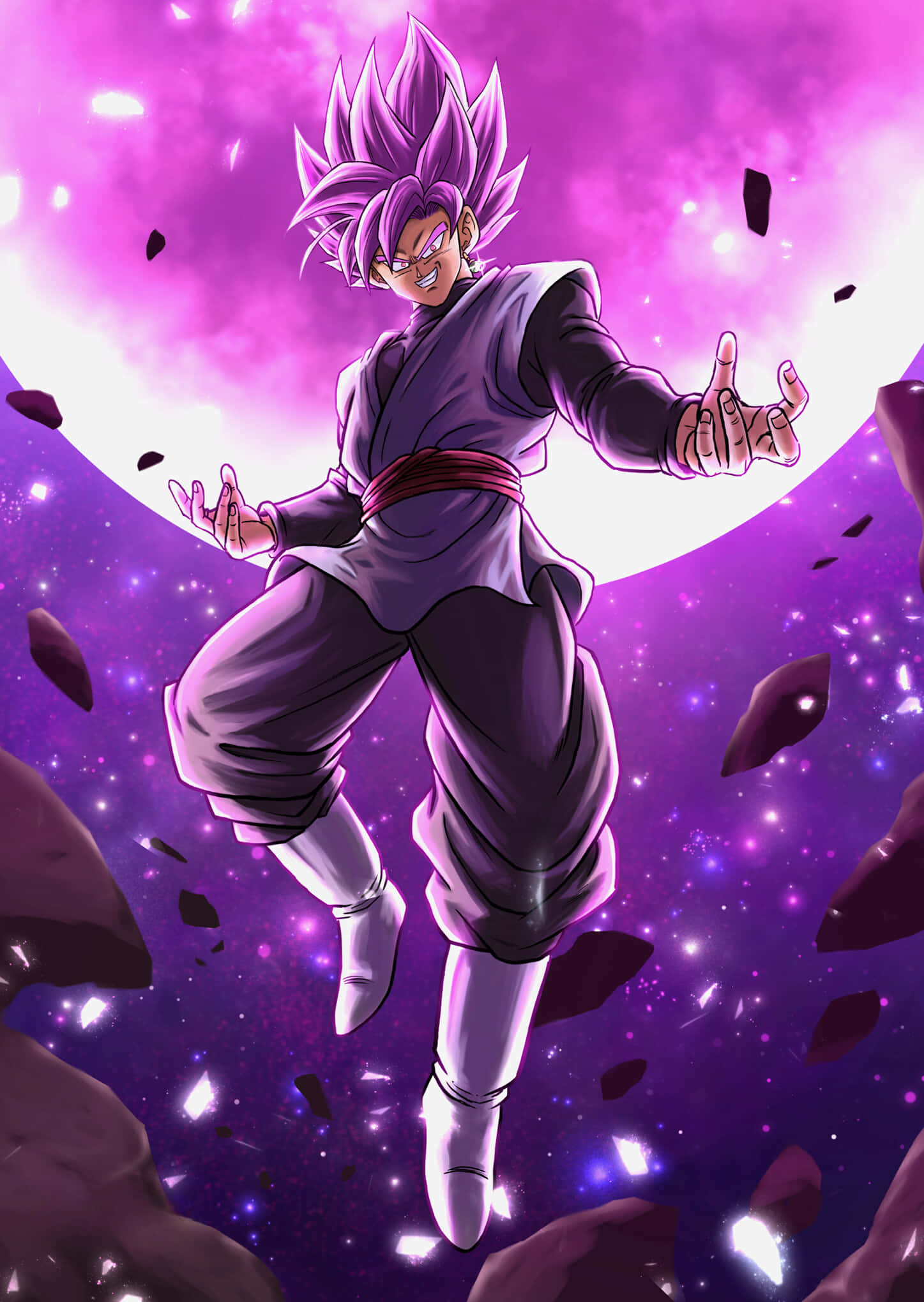Goku Black wat in Super Saiyan Rosé-vorm die geveg binne storm Muurpapier