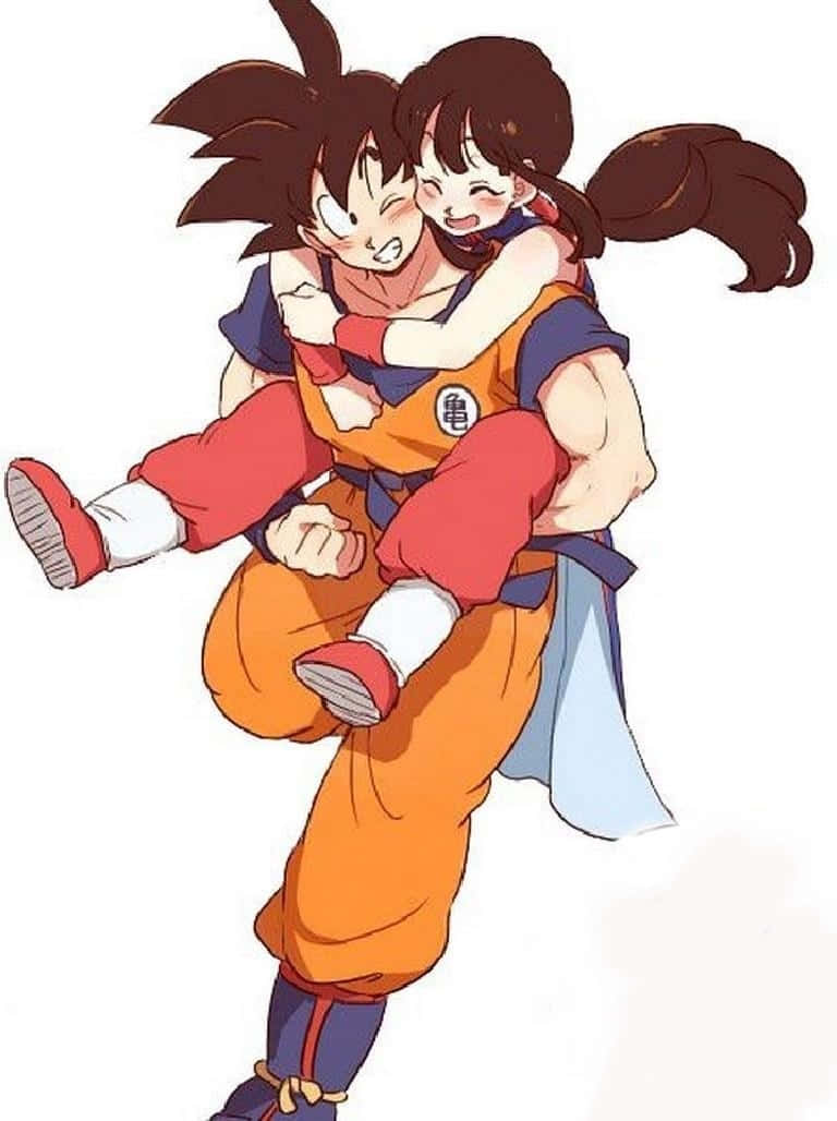 Goku en Chichi Agteromhelsing Optel Muurpapier