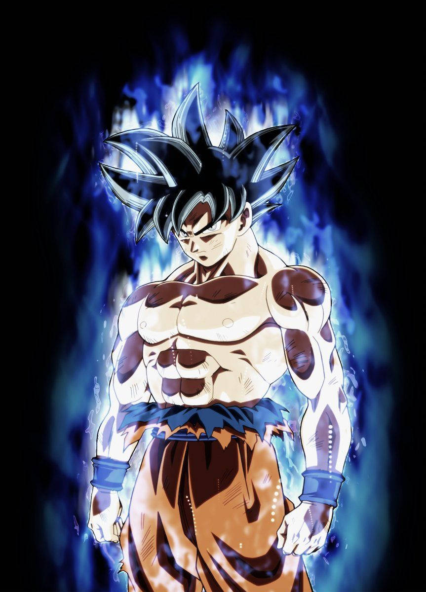 Agtergrond van Goku wat die Ultra Instinkt-tegniek ondergaan.