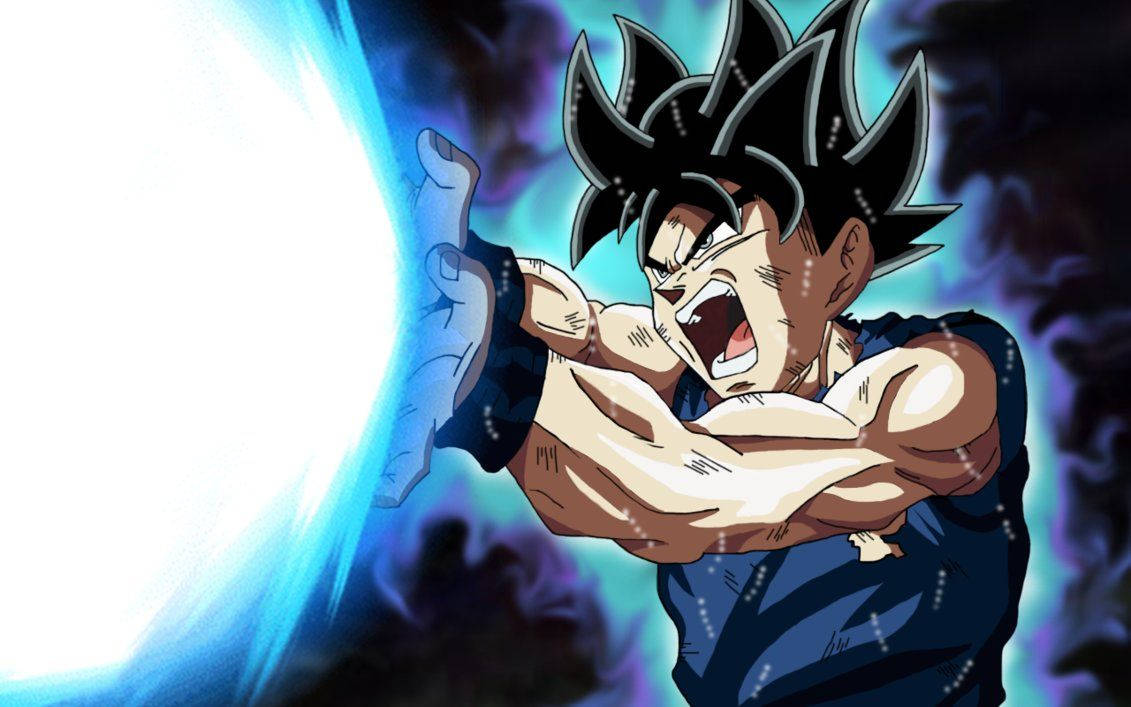 Behangpapier van Son Goku wat sy Kamehameha laai