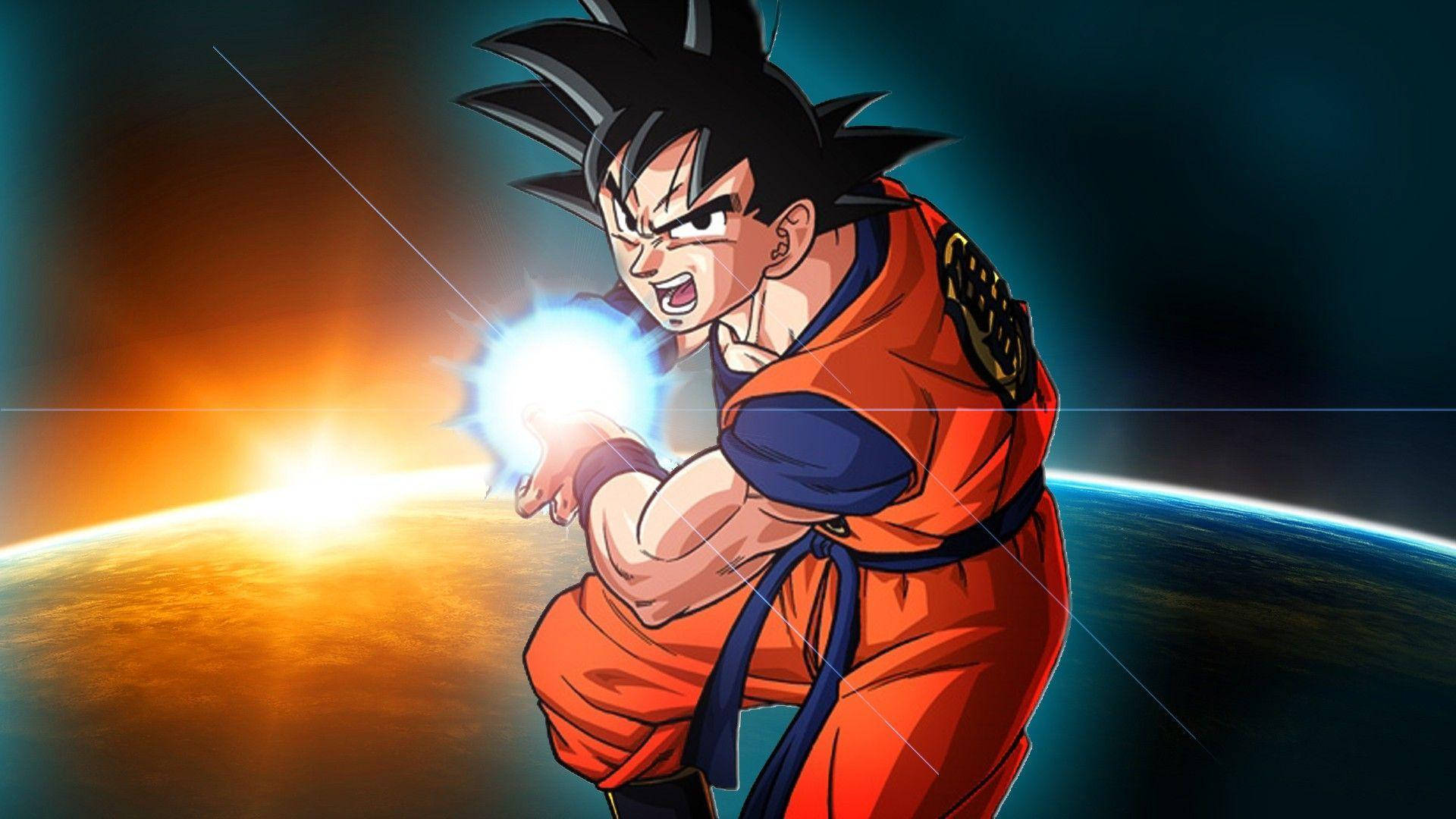 Goku ontketen 'n kragtige Kamehameha-golf Muurpapier