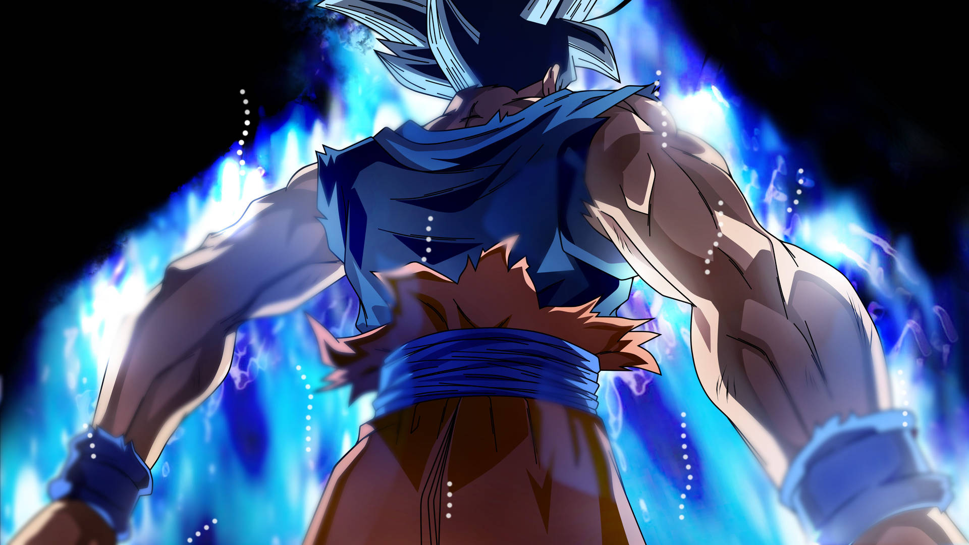 Behangpapier van Son Goku in sy Super Saiyan-verandering