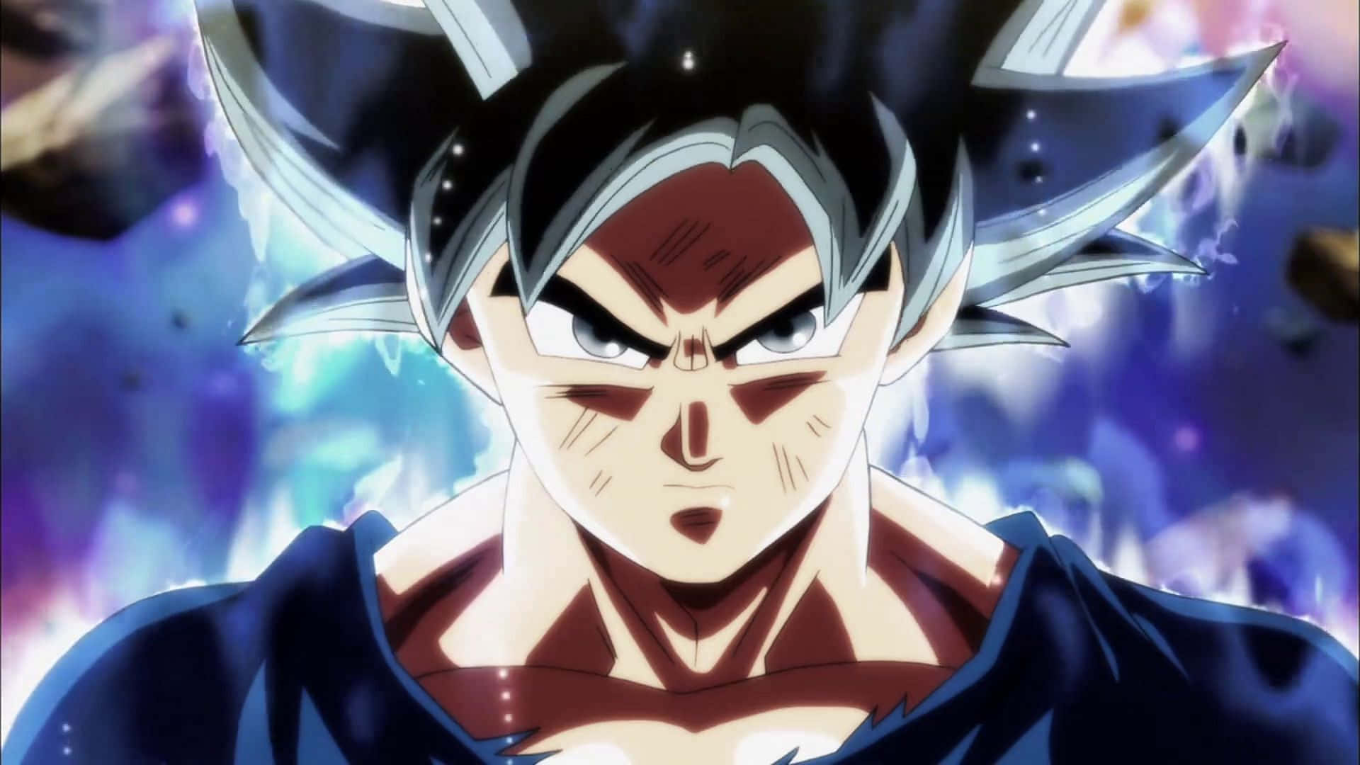 Goku se oë van Dragon Ball Super wat silwer word terwyl hy die Ultra Instink-krag ontsluit. Muurpapier