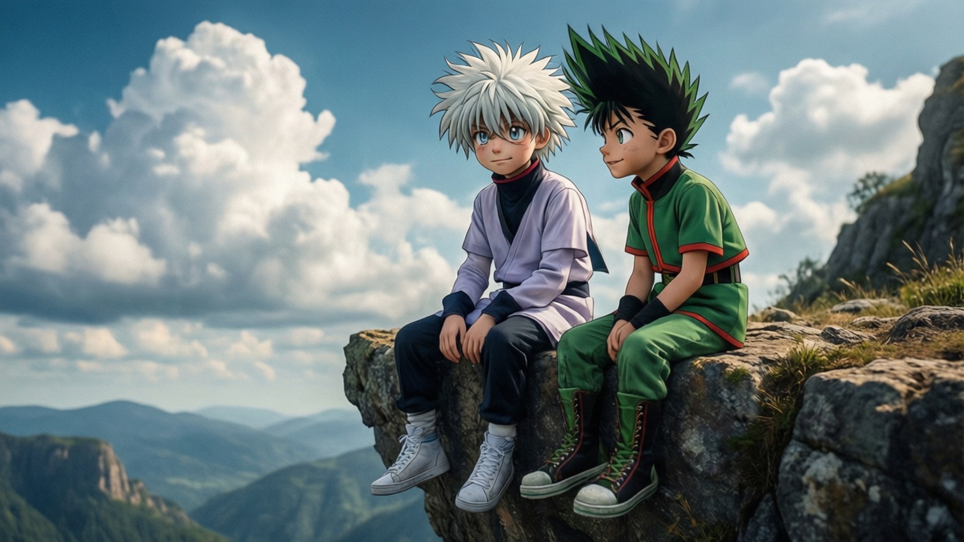 Gon en Killua Wolke Kyk Muurpapier