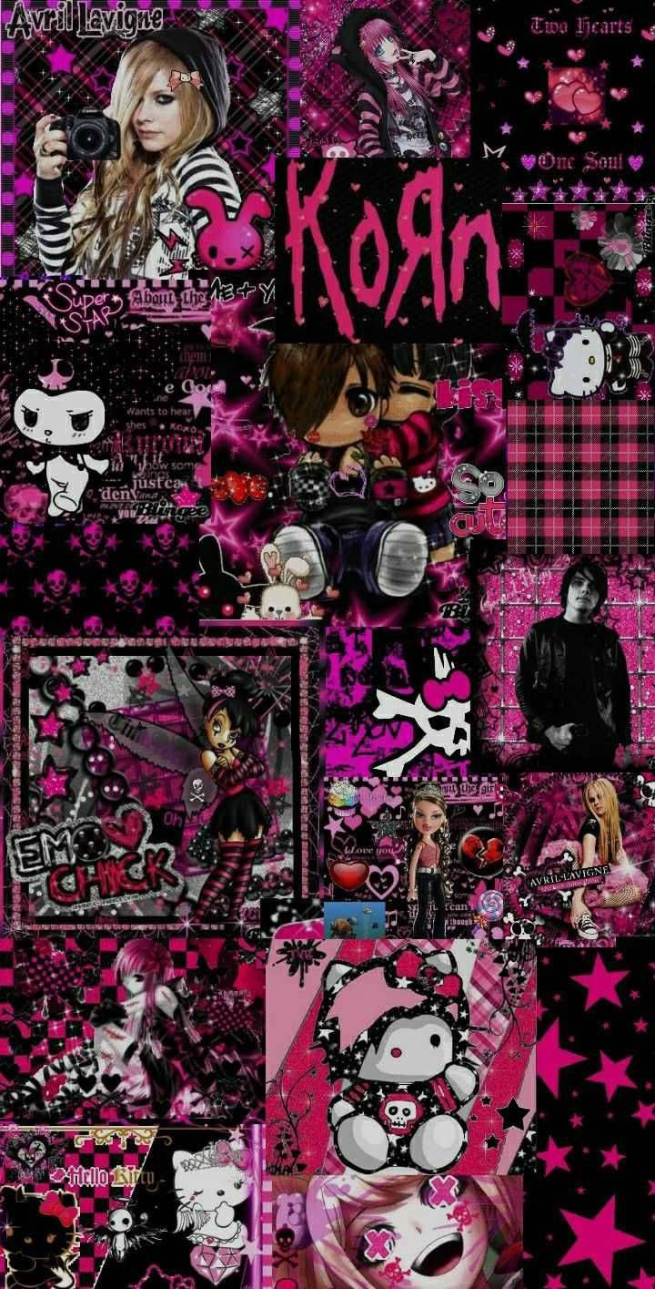 Goth-estetiek Pienk Oulike Digitale Collage Muurpapier