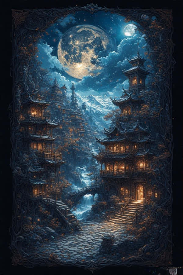 Goties-geïnspireerde Tibet-nagtoneel-agtergrond 4K Muurpapier