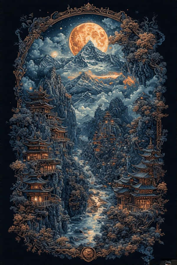 Goties-geïnspireerde Tibet-nagtoneel-agtergrond 4K Muurpapier