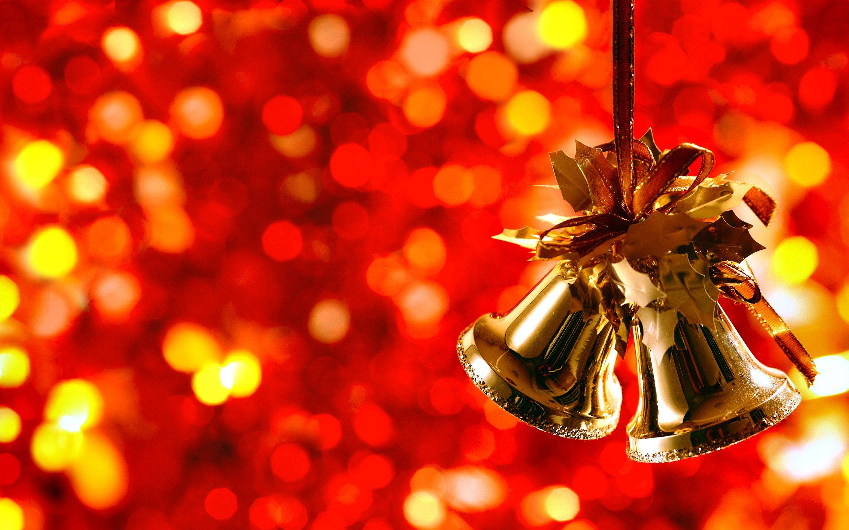 Goue Feestelike Kersklokke Bokeh-skoot Muurpapier
