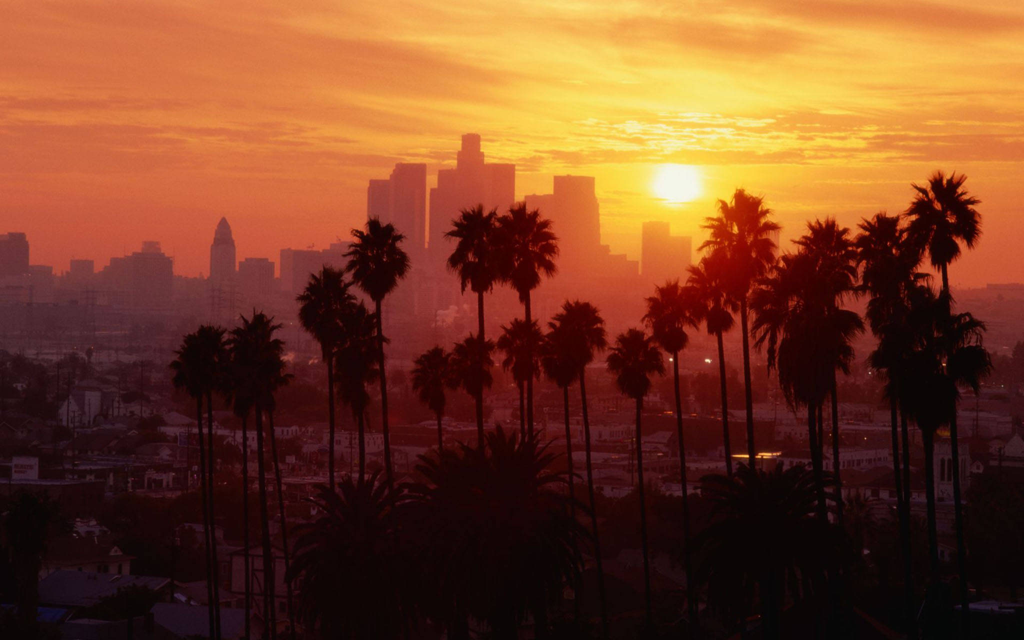 Goue Los Angeles Sonsondergang Muurpapier