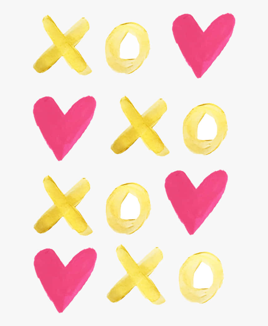 Goue XOXO met Pienk Hart Oulike Valentynsdag Muurpapier