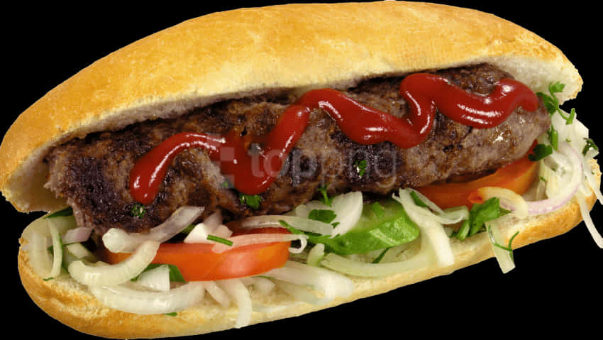 Gourmet-gebraaide worsbroodjie met toppe Muurpapier