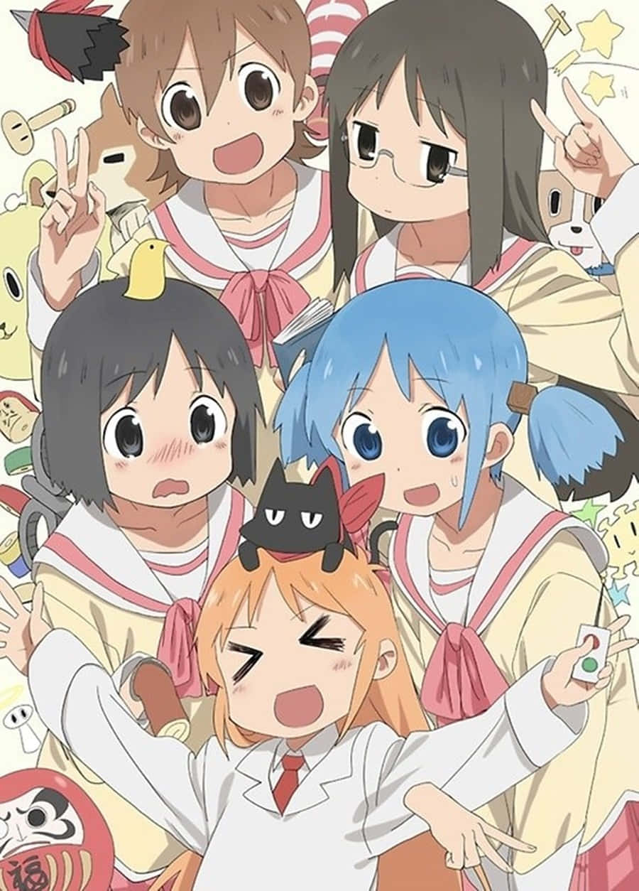 Grappige groep anime vriende Muurpapier