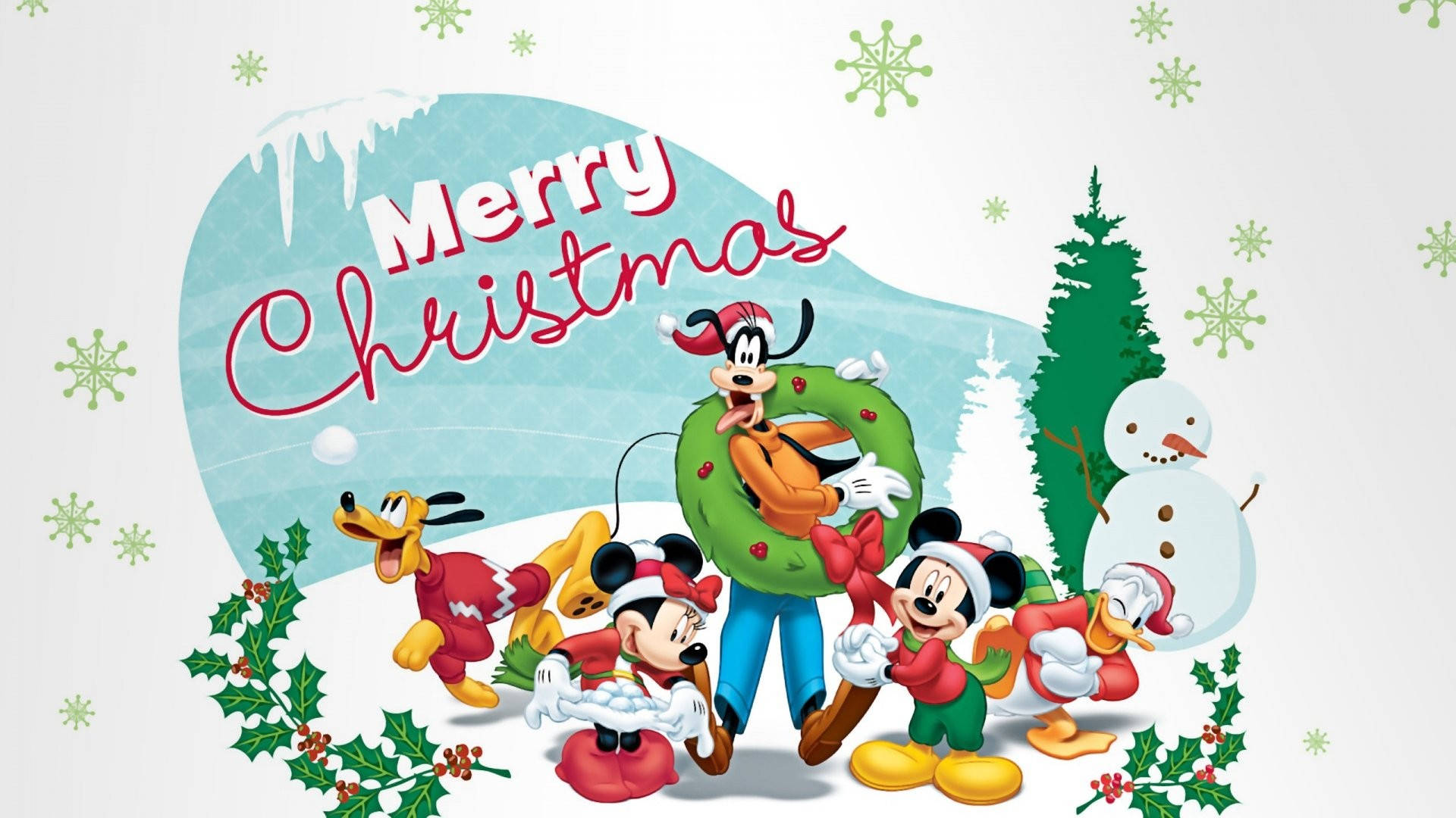 Grappige Kersplakkaat Met Mickey Mouse Muurpapier