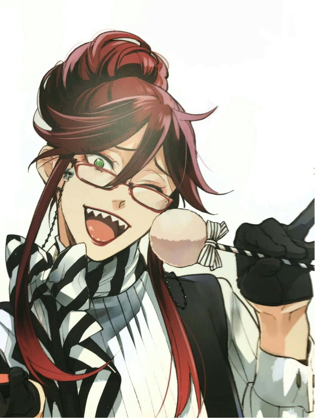 Grell Sutcliff wat 'n kleurvolle en felle pose in 'n boeiende illustrasie slaan. Muurpapier