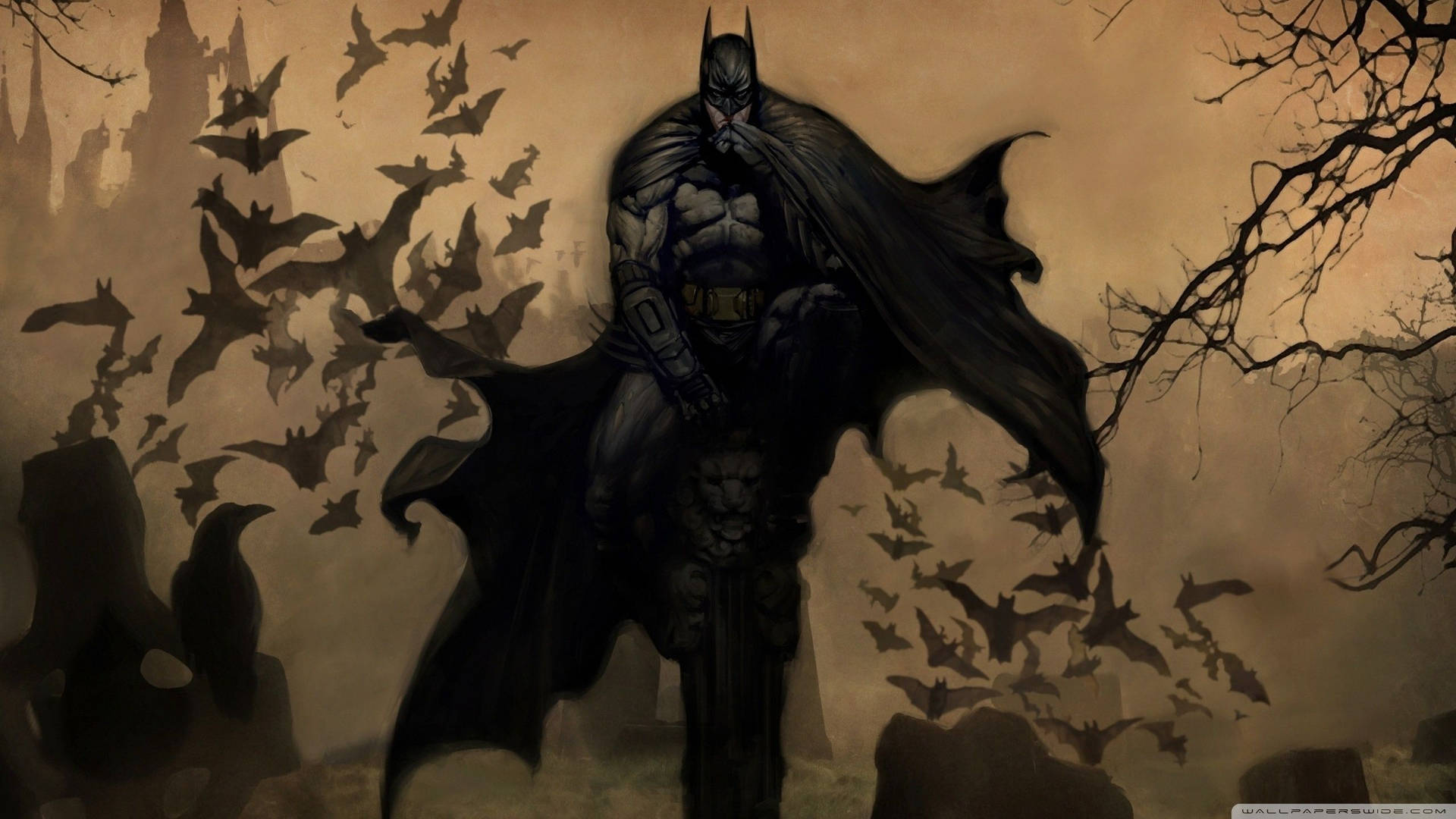 Griezelige Batman in bos agtergrond