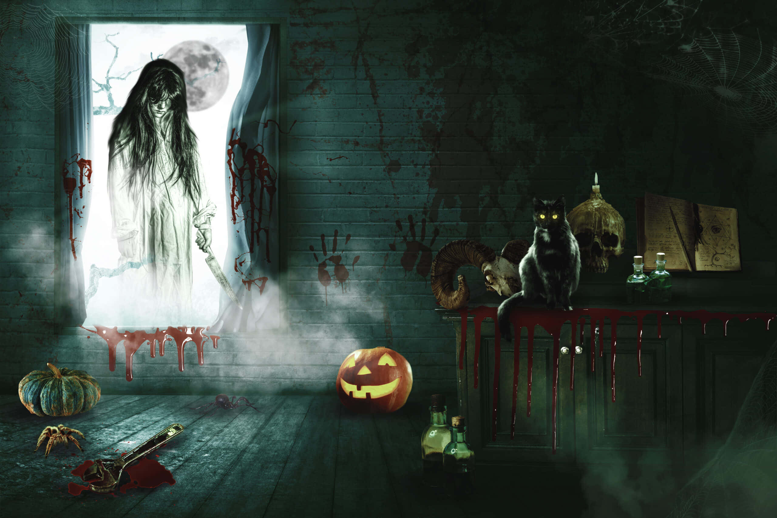 Griezelige Halloween Agtergrond Muurpapier