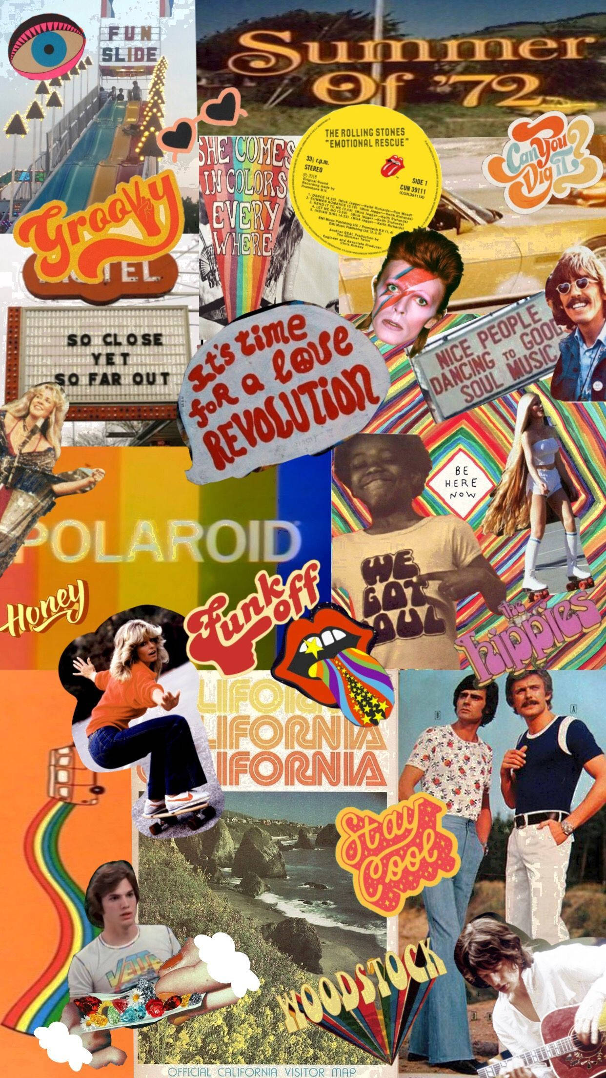 Groef saam met ikone van die 70's retro-estetika Muurpapier