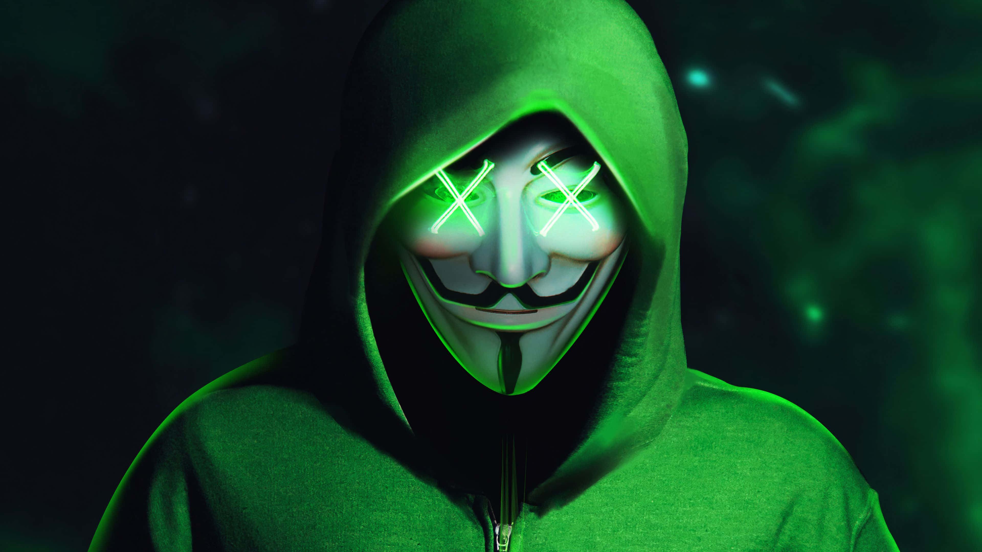 Groen 4K Masker Anonieme Hacker Muurpapier