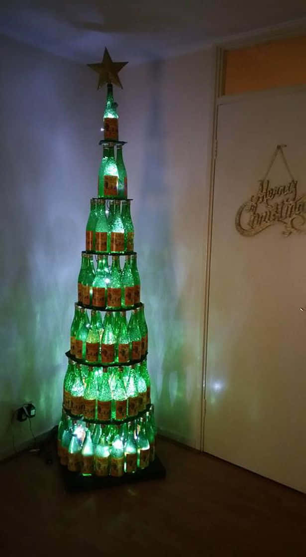 Groen Bottel Kersboom Prent Muurpapier