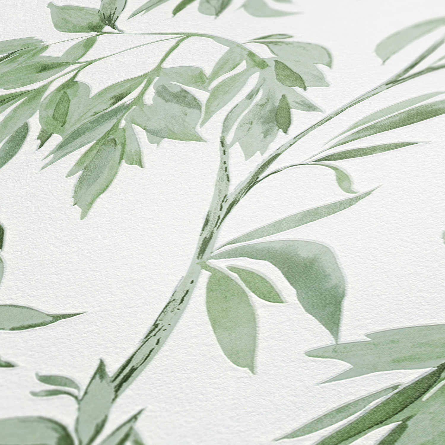 Groen en Wit Estetiese Waterverfskildery Muurpapier