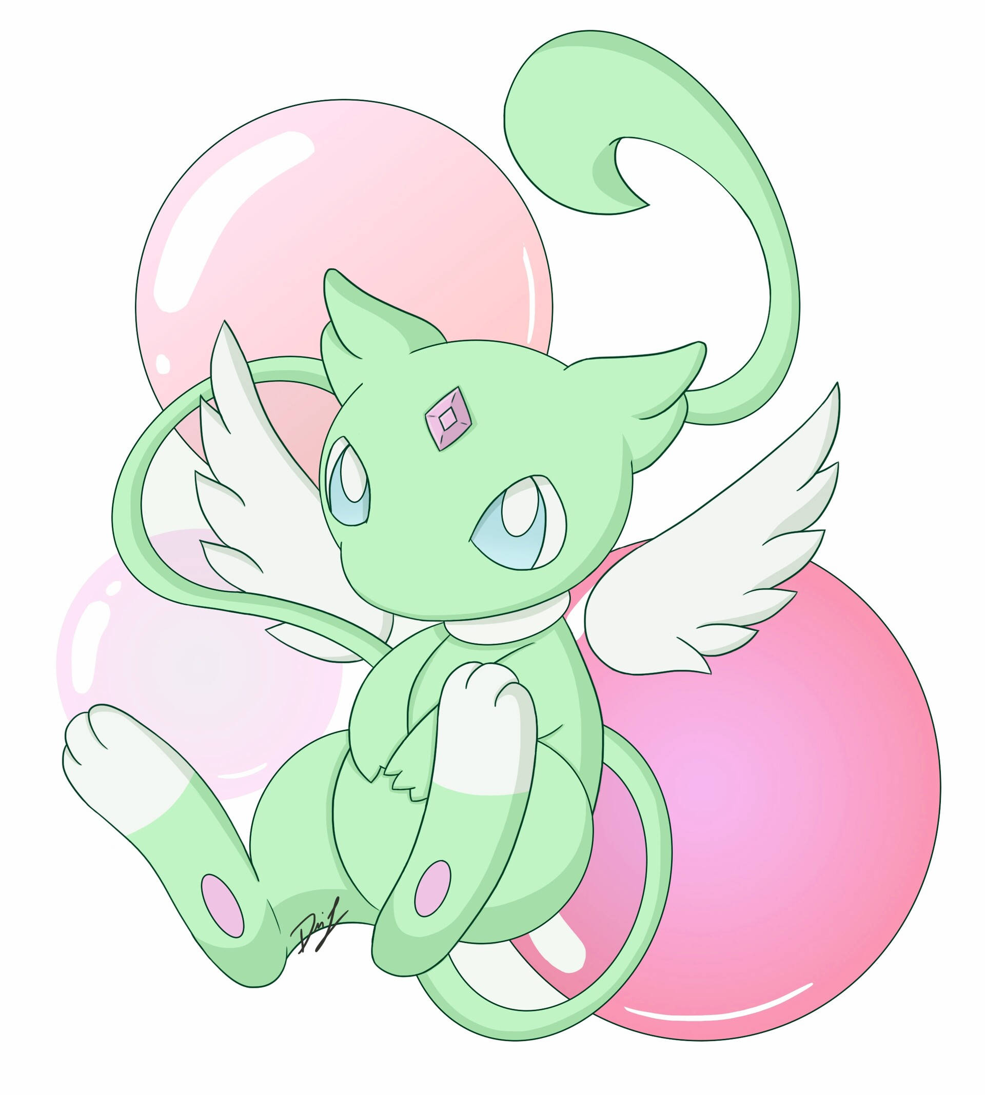 Groen Engel Mew Muurpapier