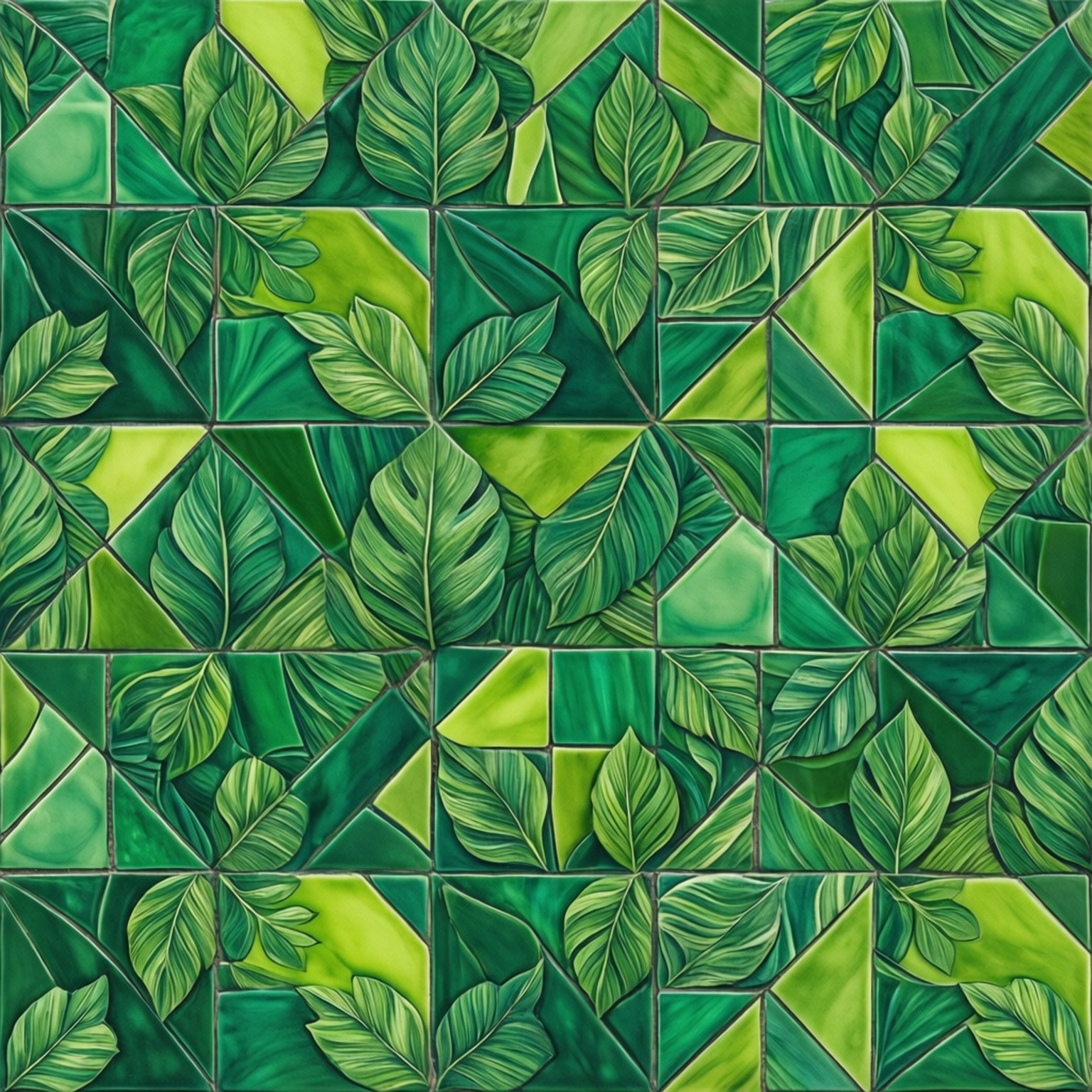 Groen Geometriese Blare Muurpapier
