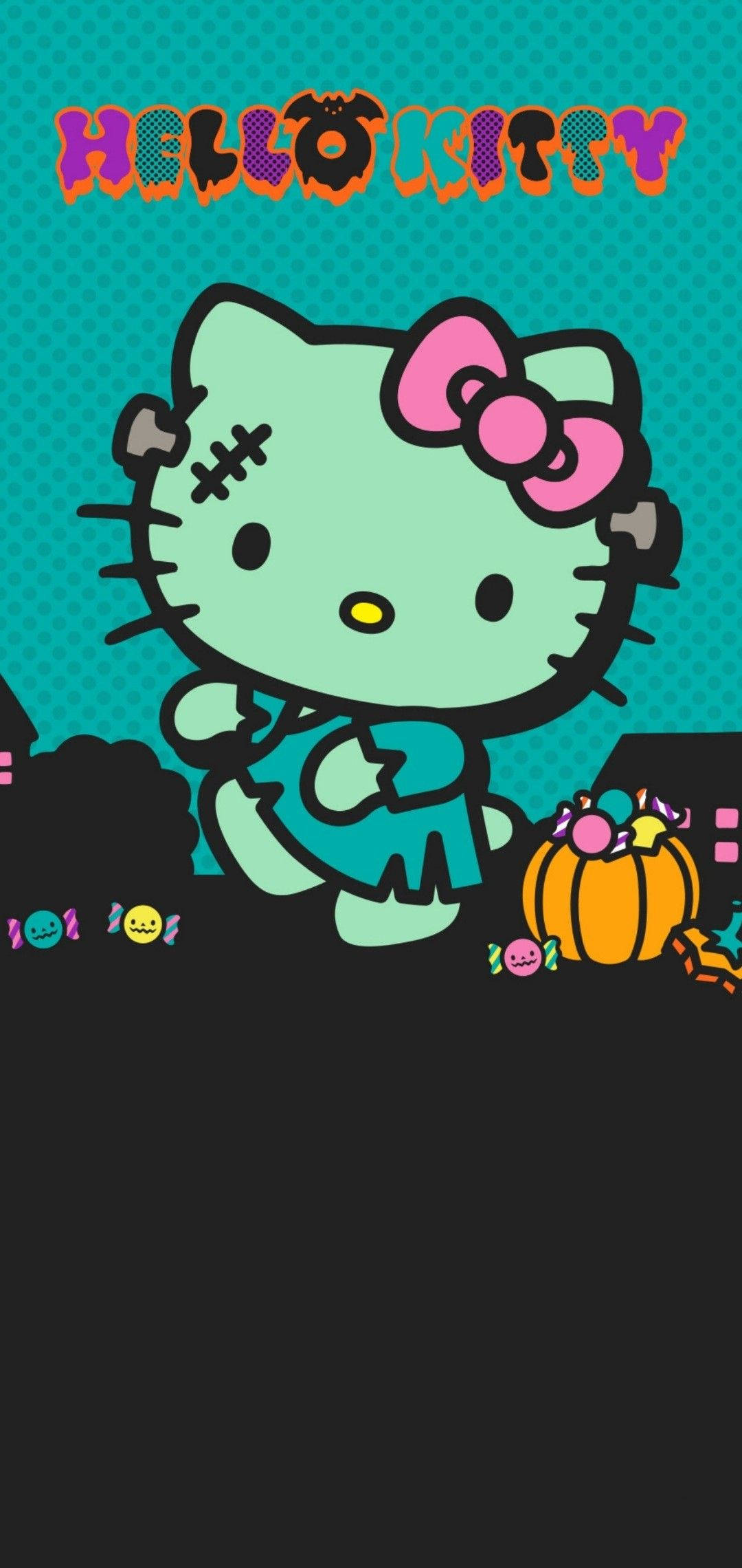 Groen Hello Kitty Halloween Zombie Muurpapier