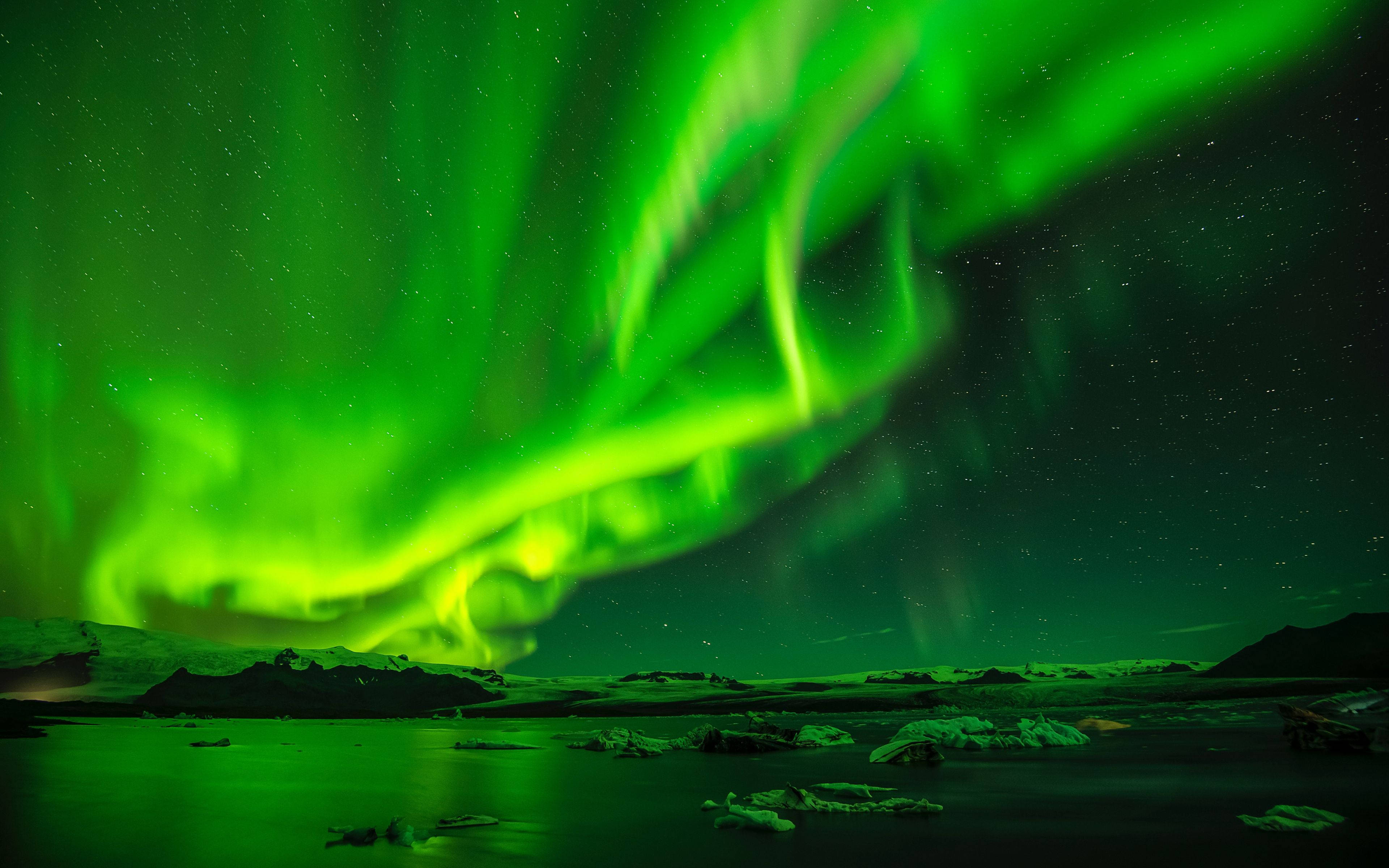 Groen Lug Aurora Borealis Muurpapier