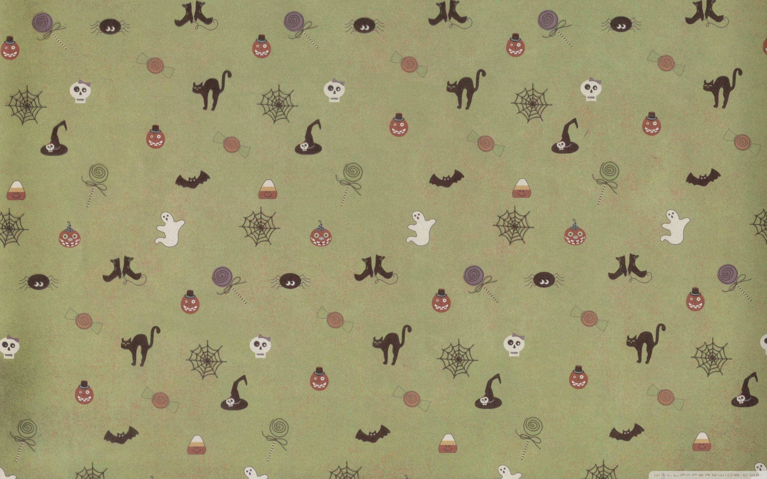 Groen Oulike Estetiese Halloween Patroon Muurpapier